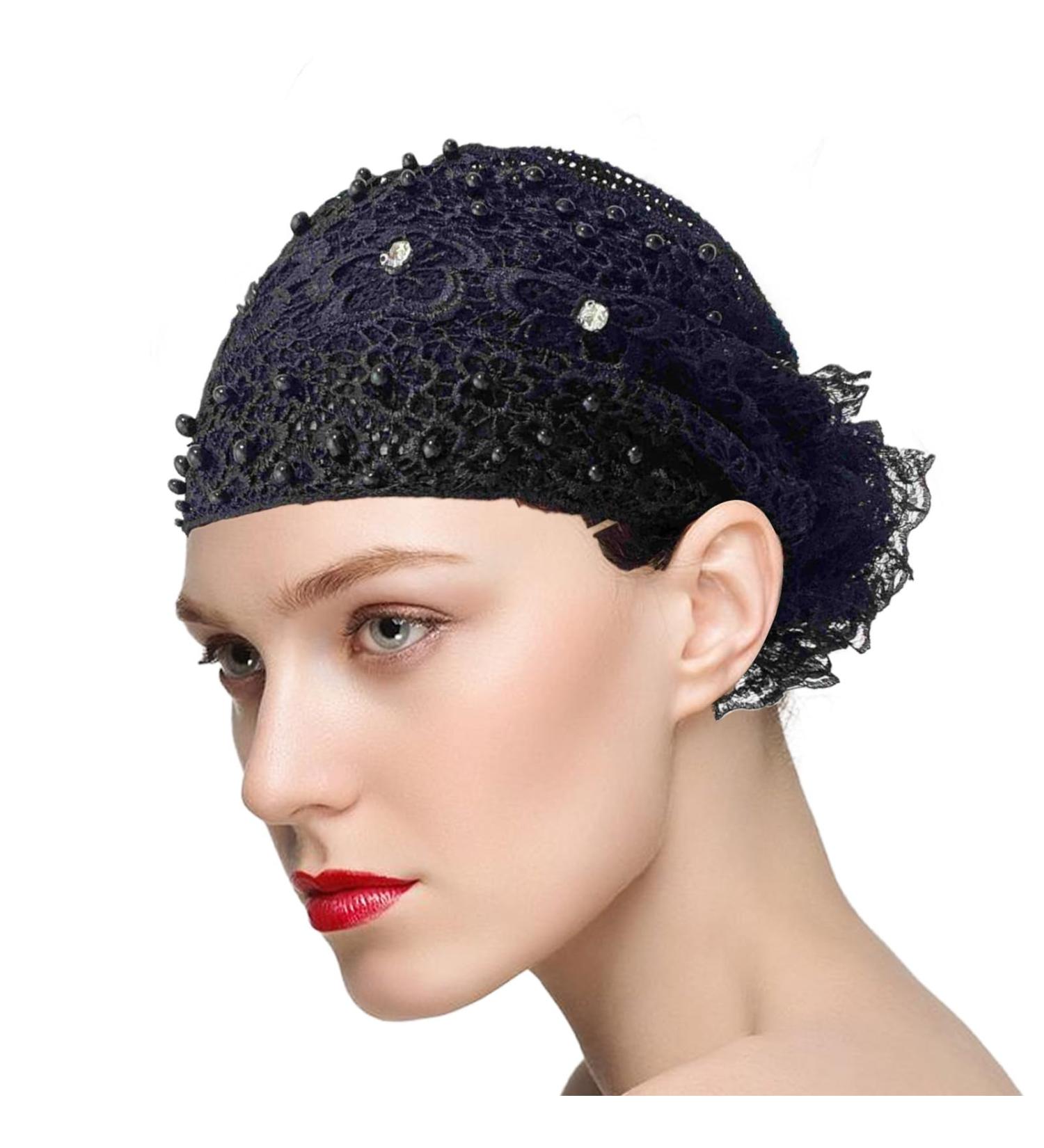 Quzente Lace Hairband Lace Pearl Floral Hairband | Boho Elegant Wide Headwrap Hair Pearl Accessories Lace Hairbands Headwrap for Girls Teens Black - Buy Online on GoSupps.com