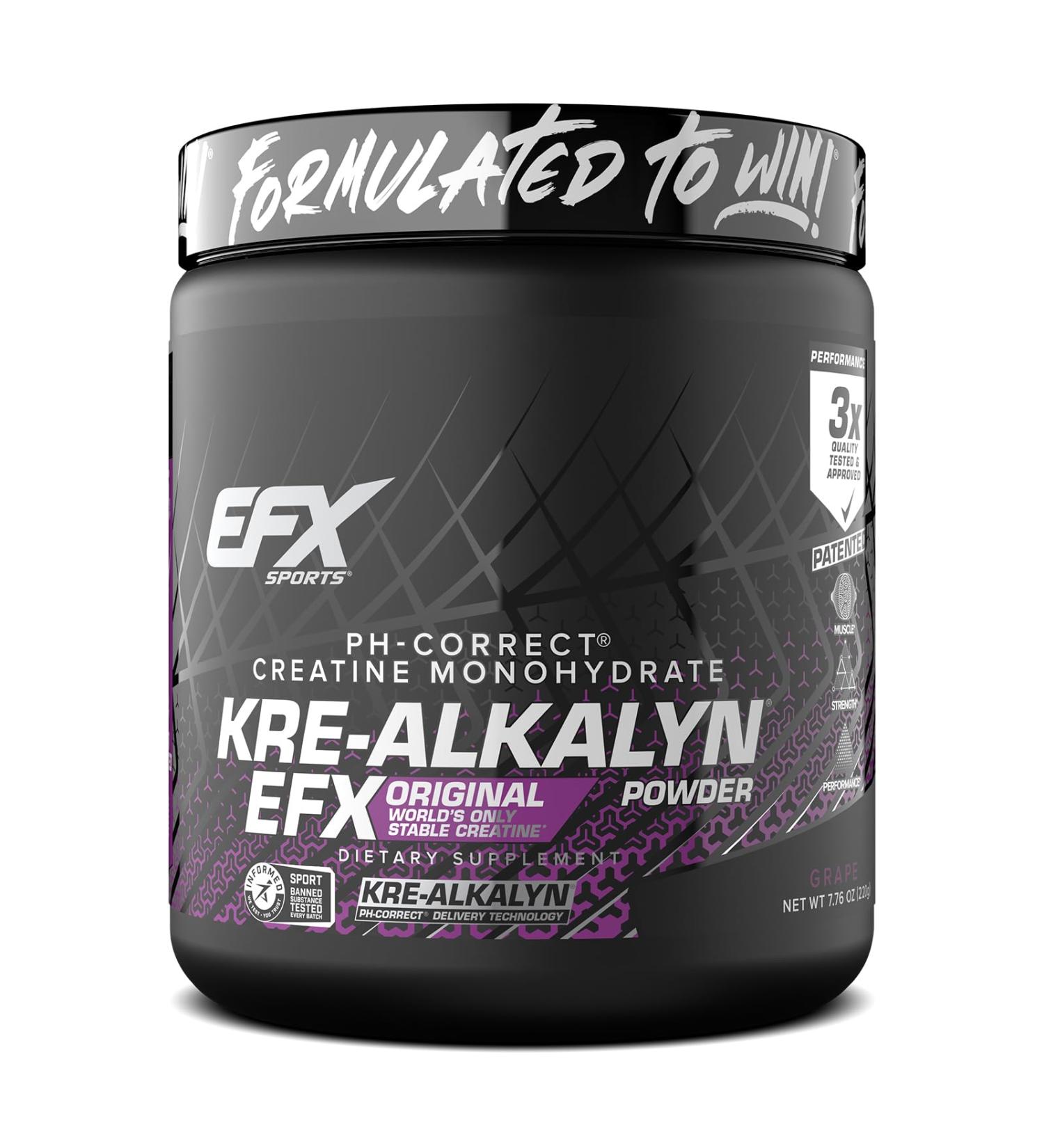 EFX Sports Kre-Alkalyn EFX Powder | pH Correct Creatine Monohydrate Powder Supplement | Strength Muscle Growth & Performance | 110 Servings (Grape) Grape 110 Servings - Buy Online on GoSupps.com