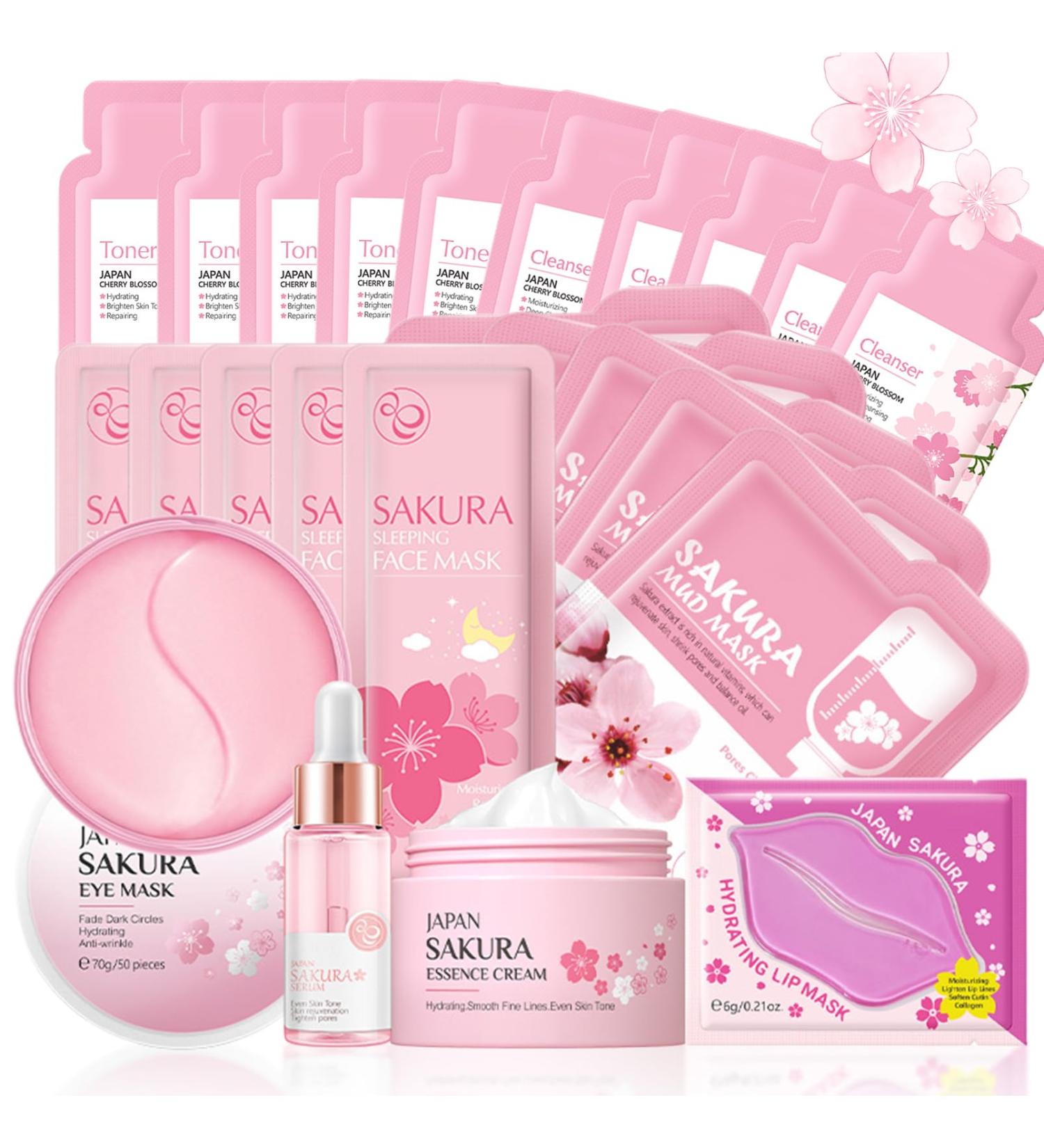 Skincare Set for Teenage Girls - Japan Sakura 24PCS | Cleanser Toner Serum & More - International Shipping - Buy Online on GoSupps.com