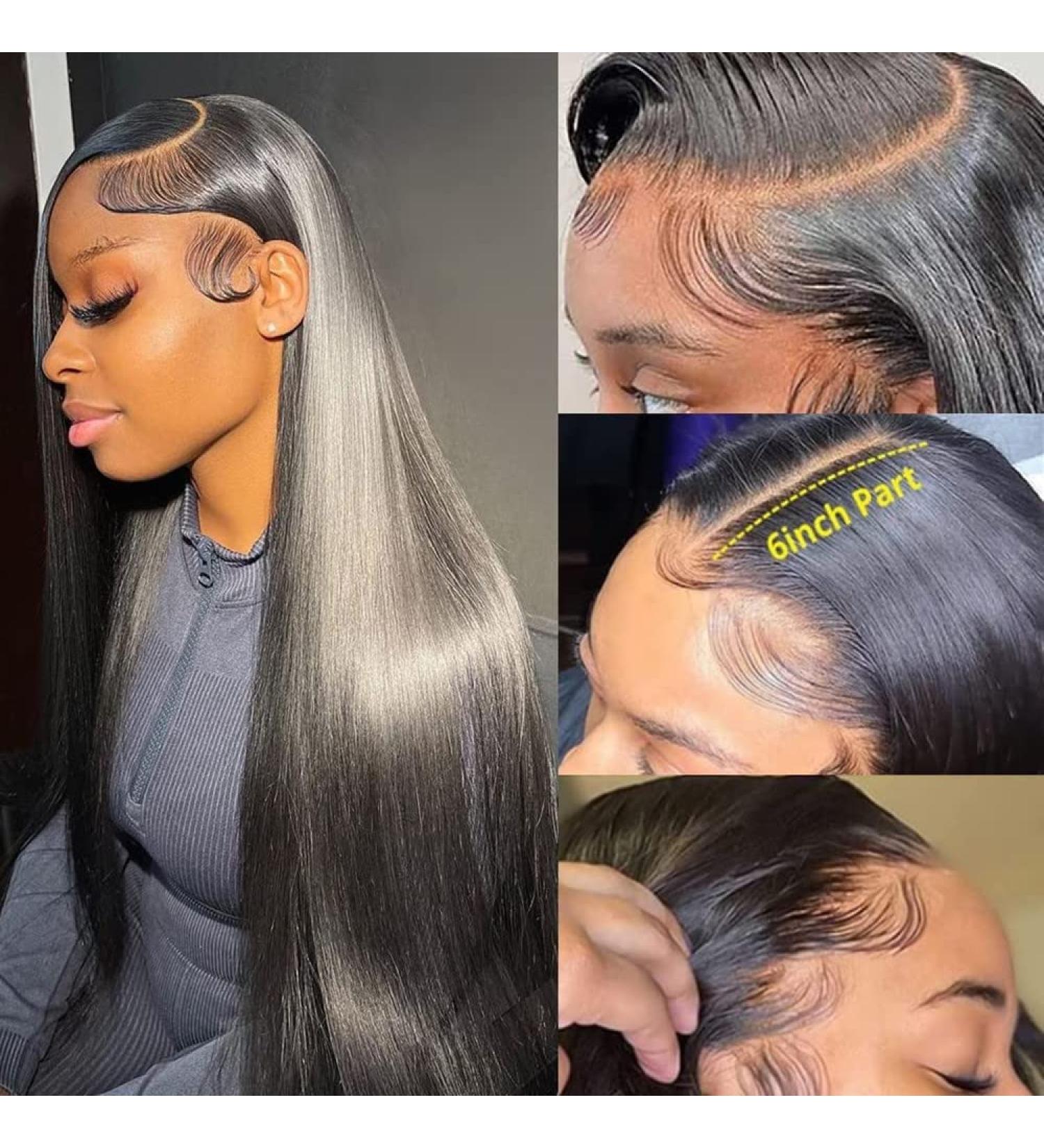 16 13x6 HD Lace Front Human Hair Wig | Brazilian Straight Glueless Lace Frontal Wig with Baby Hair | 150% Density | Pre Plucked Transparent HD Lace - Buy Online on GoSupps.com
