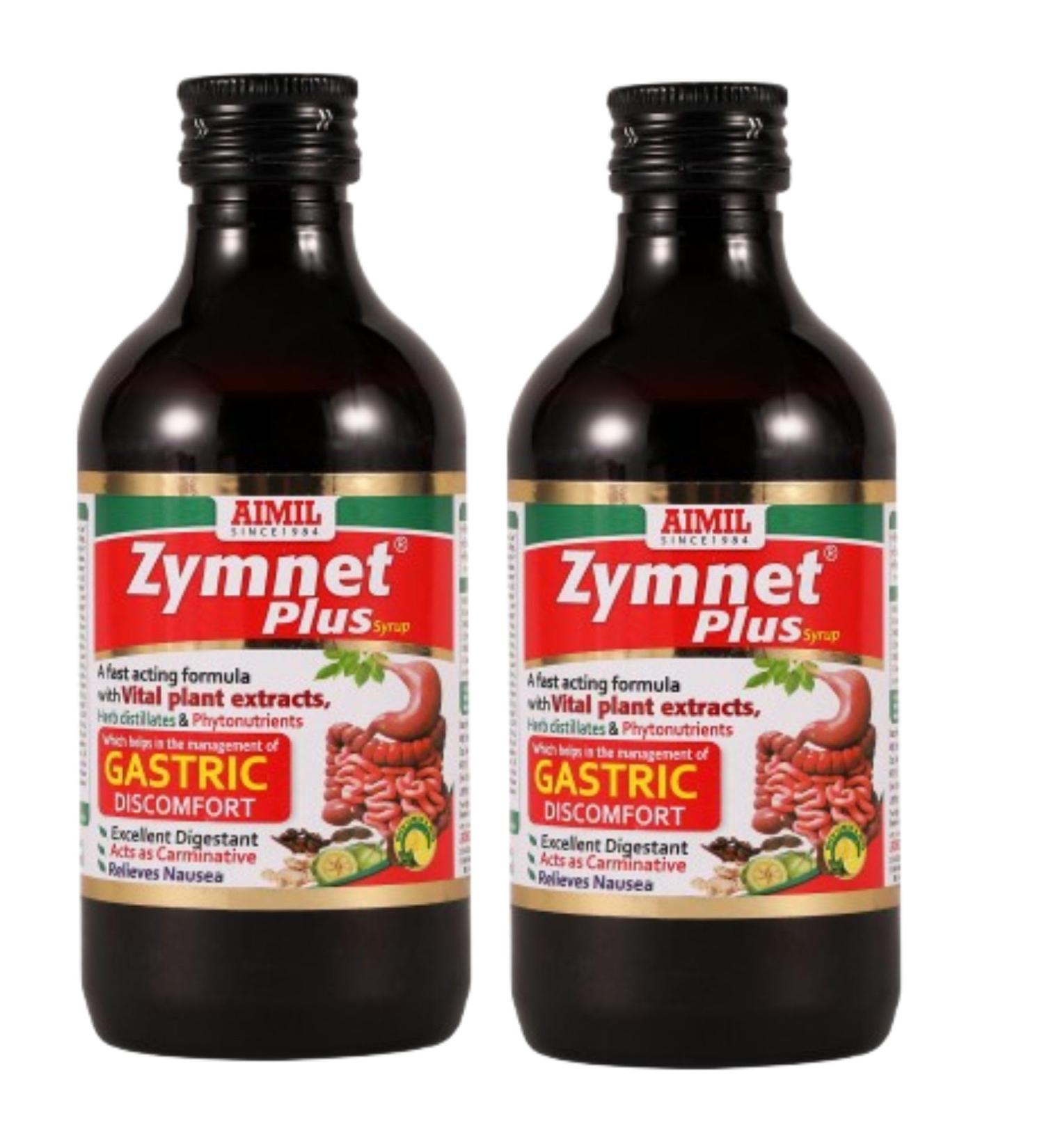 AIMIL Zymnet Plus Syrup for Digestive Health & Acidity| Relieves Gastric Discomforts| Abdominal Pains & Nausea | 200 ML (Pack of 2) - Buy Online on GoSupps.com