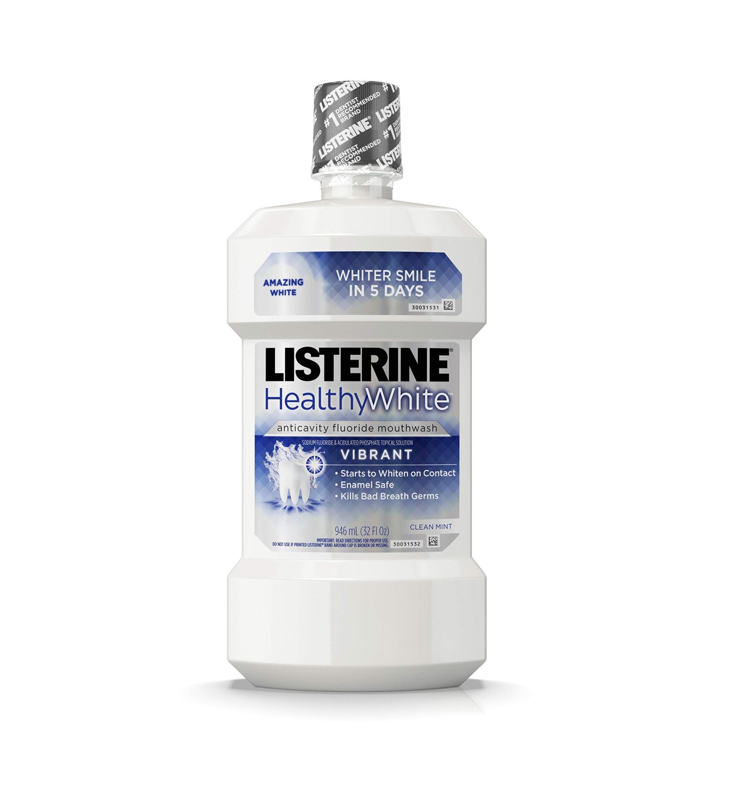 Listerine Healthy Vibrant Multi-Action Fluoride Mouth Rinse 32 Fl Oz - Whitening Teeth & Fighting Bad Breath - Clean Mint - Buy Online on GoSupps.com