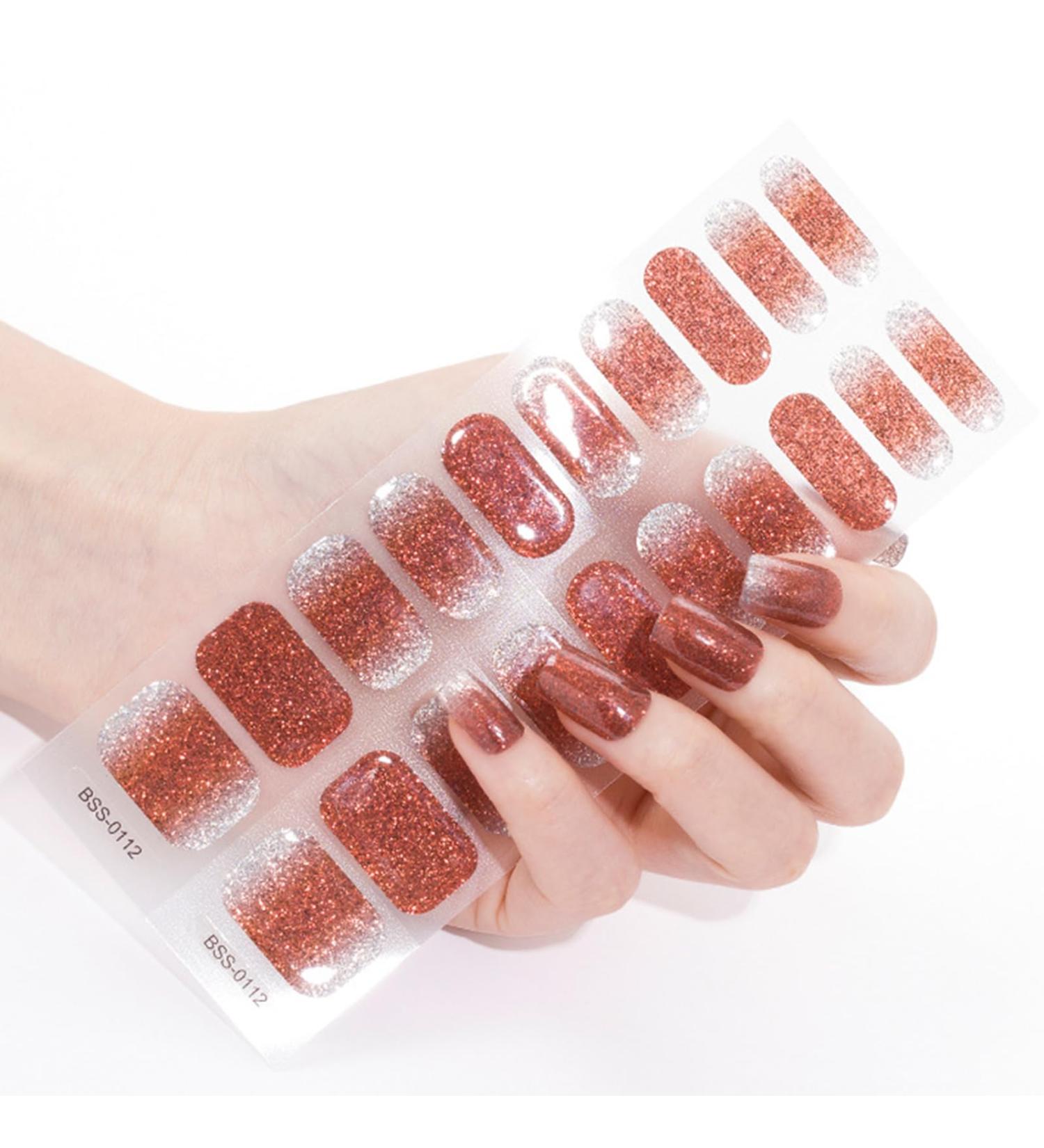 20PCS Semi Cured Gel Nails Gel Nail Stickers - Semi Cured Gel Nails Strips - Semi Cured Gel Nail Wraps - Glossy & Long Lasting Gel Nail Stickers Need UV Light (Brown Shiny Gradient Style) - Buy Online on GoSupps.com