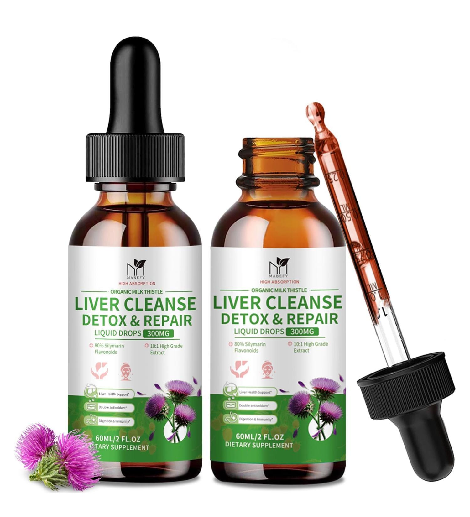 MABEFY Milk Thistle Liquid Drops 2 Pack Liver Support Supplement with 80% Silymarin, Artichoke Leaf, Dandelion Root & Glutathione Antioxidant Support Vegan, Non-GMO, 4 Fl Oz - Buy Online on GoSupps.com