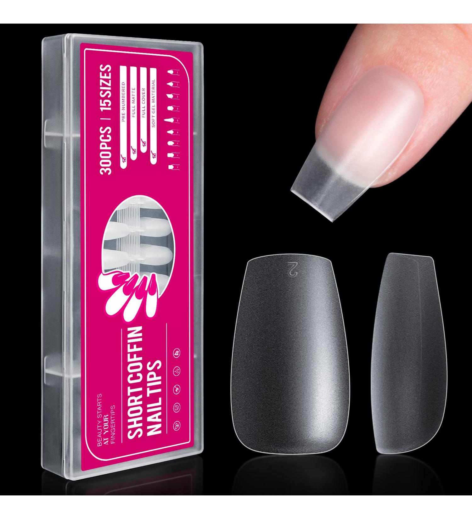 Coffin Nails Tips 300Pcs Gel Short Nail Tips - Matte Finish, Pre-shaped Full Cover Nails for Christmas DIY - 15 Sizes, Press On Short Coffin Shape - Buy Online on GoSupps.com