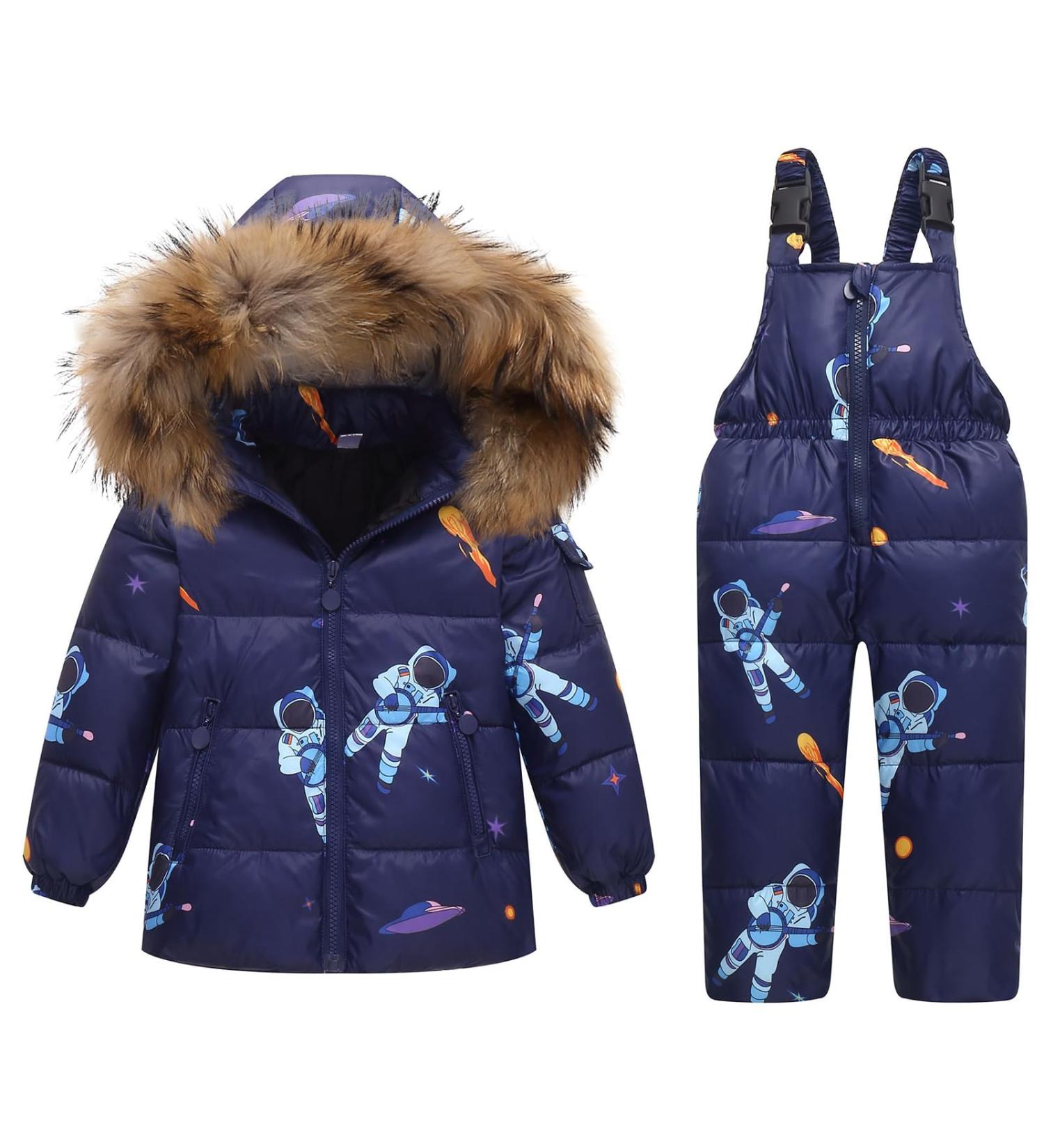 Kids 2-Piece Winter Puffer Jacket and Snow Bib Pants Set | Hooded Down Coat and Snow Pants Outfit | 3-4 Years | Blue - Buy Online on GoSupps.com