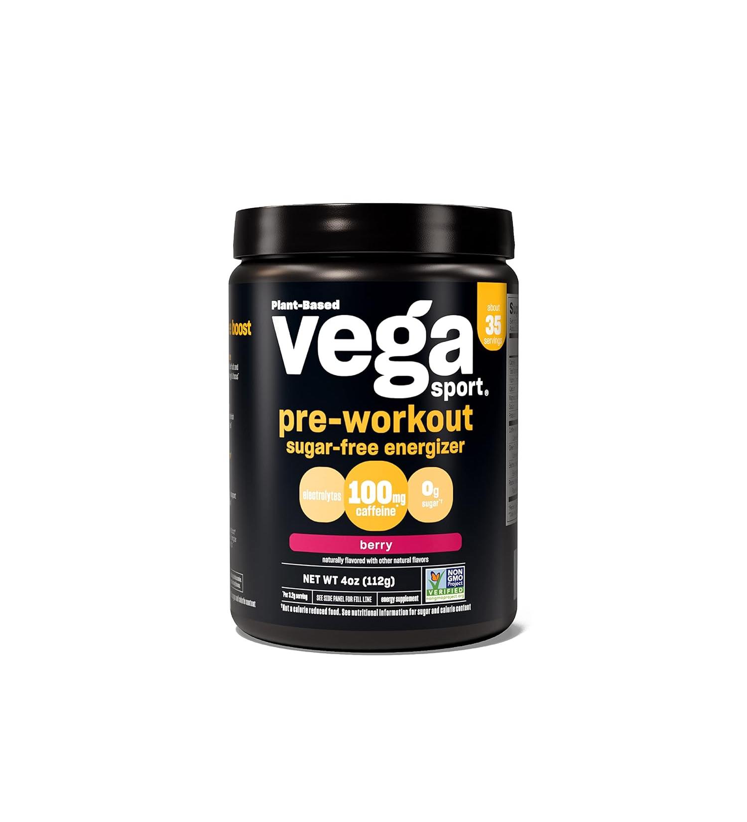 Vega Sport Sugar Free Pre-Workout Energizer Berry - 4 oz | Energy & Focus | Electrolytes | Vegan, Keto, Gluten-Free, Non-GMO - Buy Online on GoSupps.com