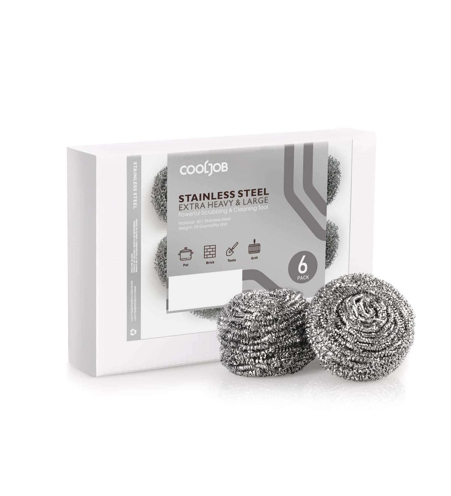 COOLJOB 6 Pack Stainless Steel Scrubber Sponges - Heavy Duty Scouring Pads for Dishes, Pans, Pots, and Ovens - Powerful Grease and Rust Cleaner (25g) - Buy Online on GoSupps.com