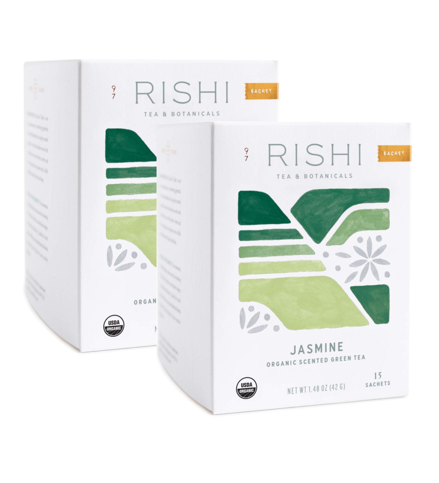 Rishi Tea Jasmine Green Herbal Tea | Organic & Fair Trade | Caffeinated Immune Support | Floral Aroma | 15 Sachet Bags x 2 - 1.48 oz - Buy Online on GoSupps.com