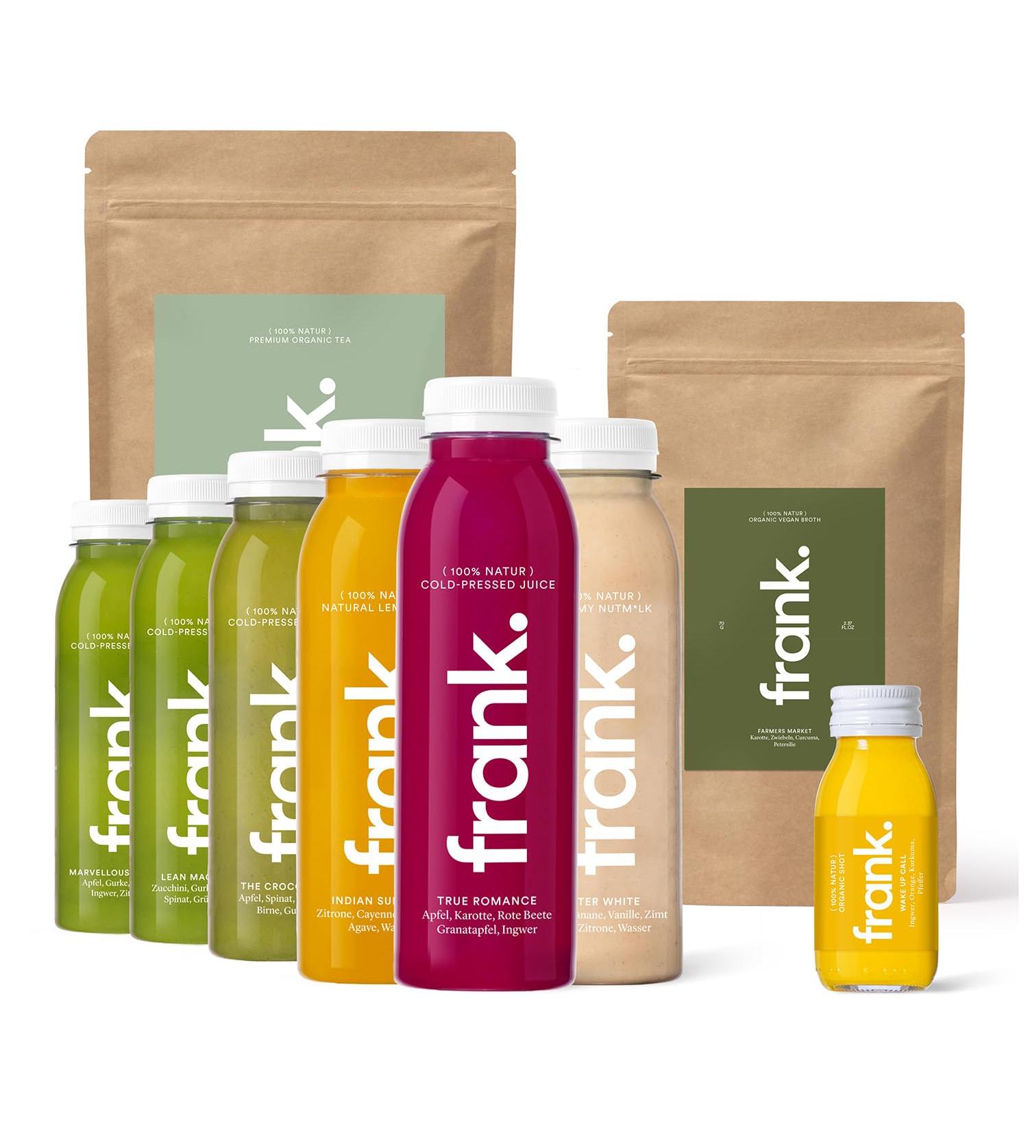 Buy FRANK. 7-Day Juice Cure - 42 Cold-Pressed Vegan Juices & Organic Gingershots | Ideal Fasting Detox | Premium Quality (330ml) - Buy Online on GoSupps.com