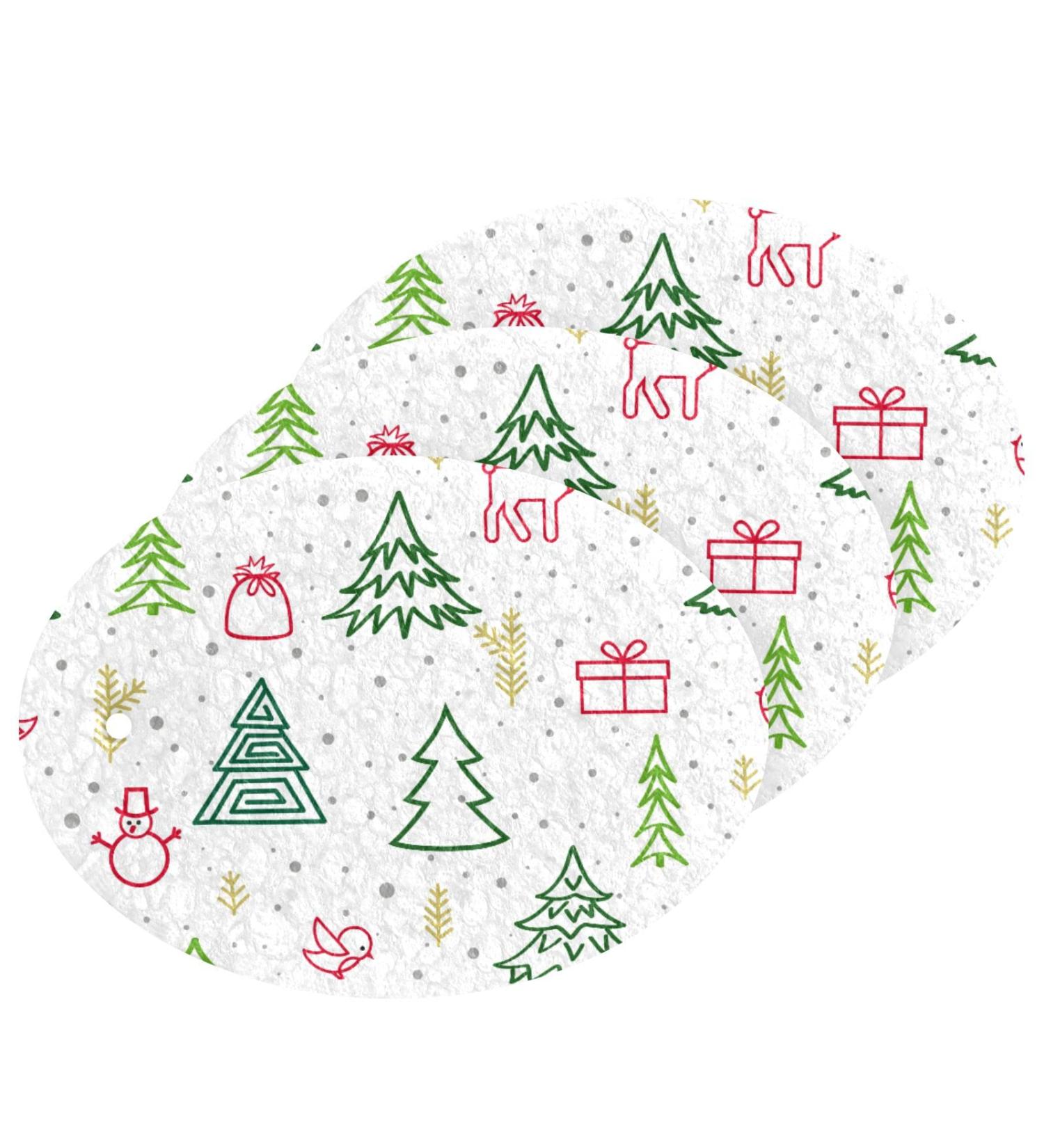3-Pack Cleaning Kitchen Sponges Oval Christmas Tree Kitchen Cellulose Dishwashing Wood Pulp Cotton - Buy Online on GoSupps.com