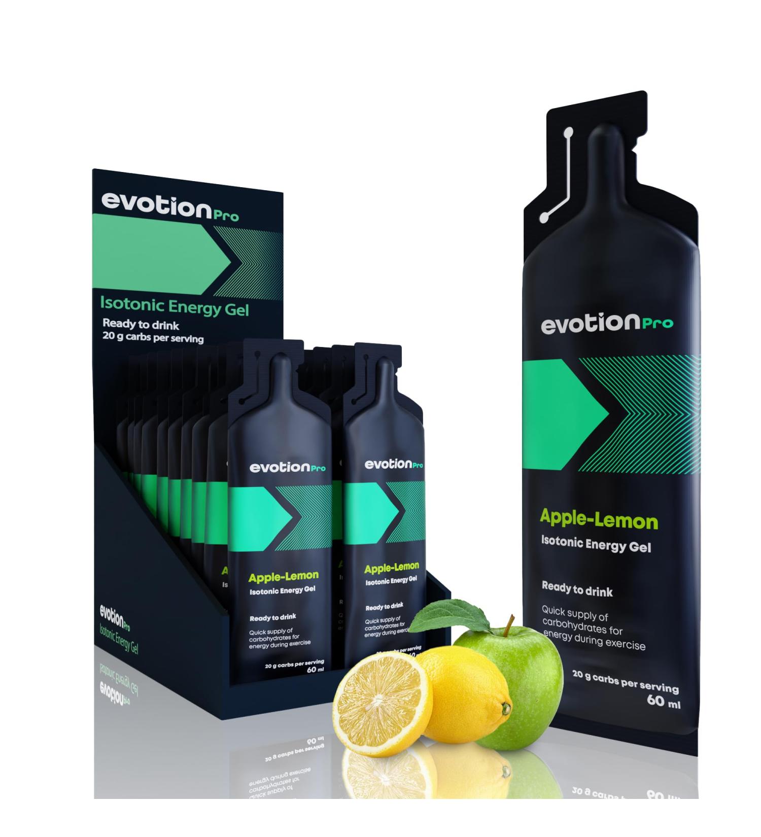Evotion Pro High Energy Gel 20 x 60ml - 80KCAL 20G Carbs - Apple Citric Maltodextrin Power Gel for Running & Marathon - Energizing Liquid Power Gel Shot - Buy Online on GoSupps.com