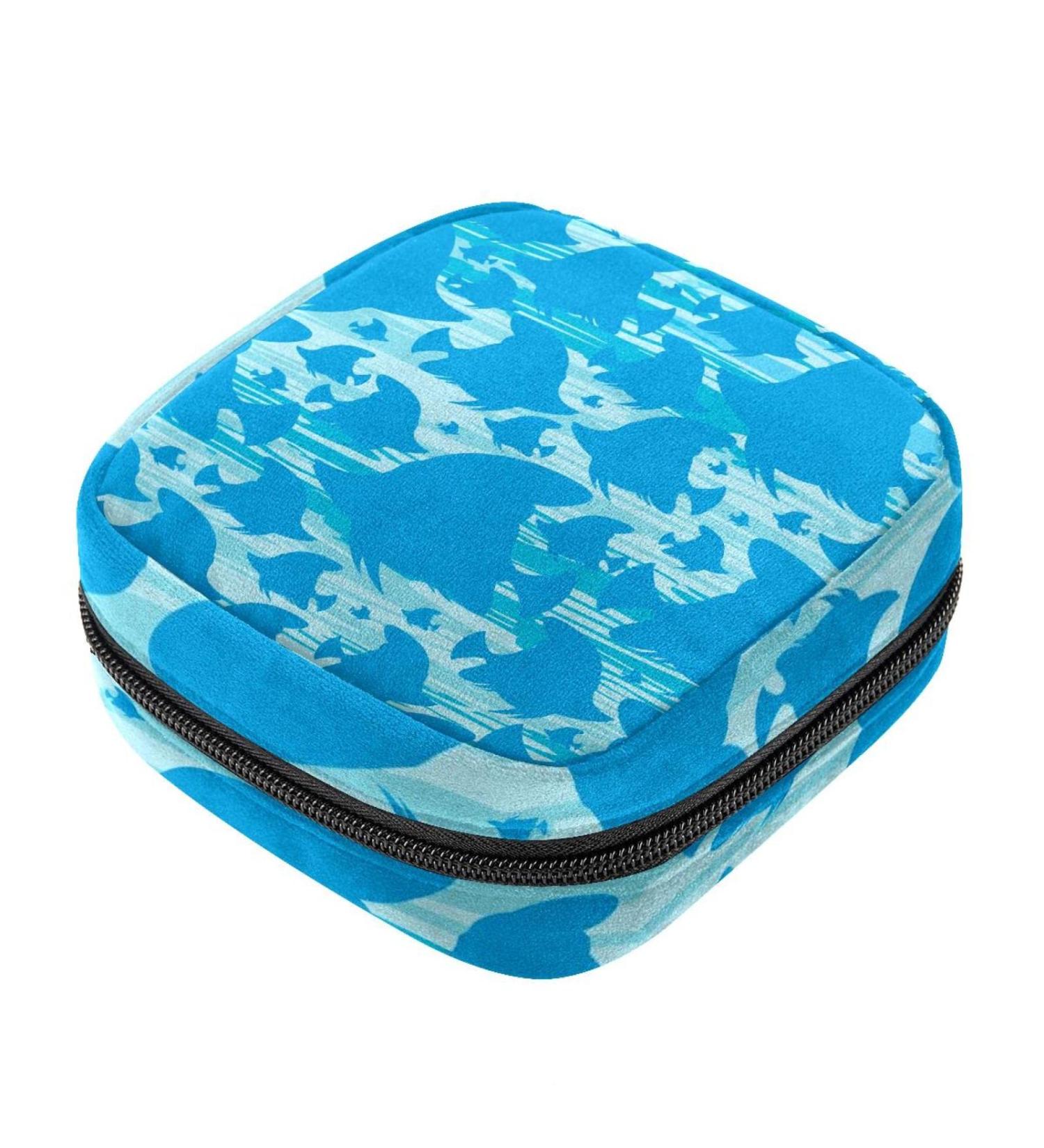 Menstruation Pad Bag with Zipper - Stylish Women's Napkin & Tampon Bag | Blue Fish Silhouettes - Perfect for Girls - Buy Online on GoSupps.com