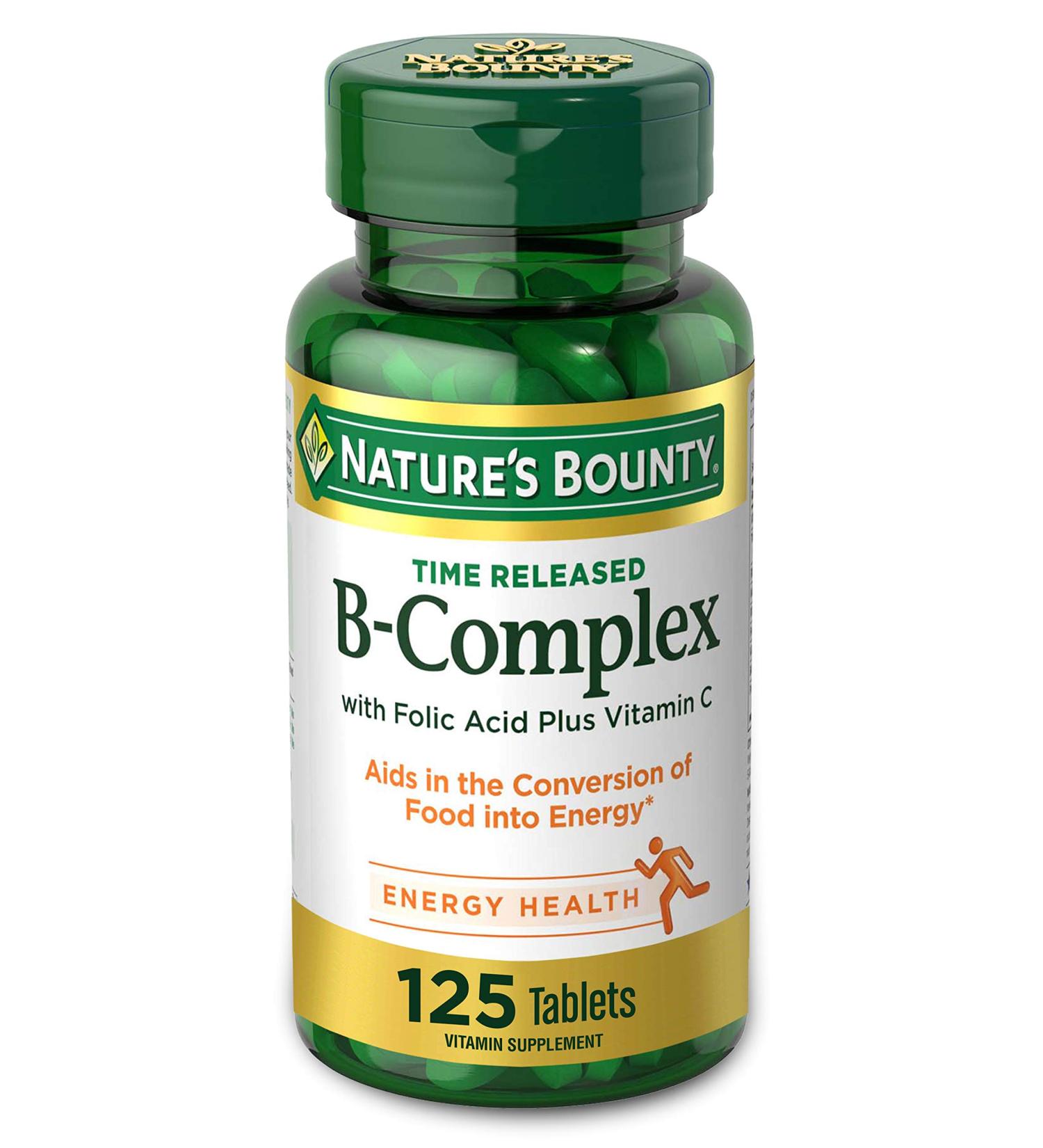Nature's Bounty Vitamin B-Complex with Folic Acid & Vitamin C | 125 Count | Energy & Nervous System Support - Buy Online on GoSupps.com