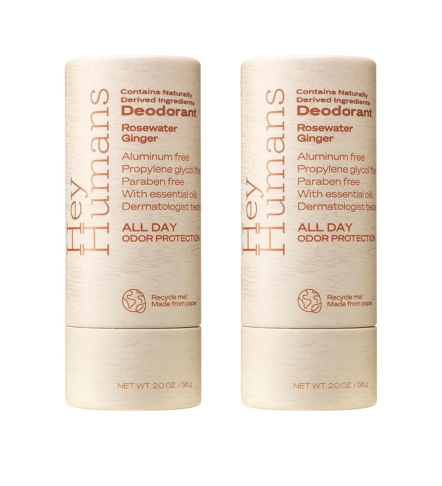 Hey Humans Deodorant Aluminum Free Deodorant for Women and Men Contains Naturally Derived Ingredients All Day Odor Control Refreshing Essential Oils Pack of 2 Rosewater Ginger Rosewater Ginger 2 Ounce (Pack of 2) - Buy Online on GoSupps.com