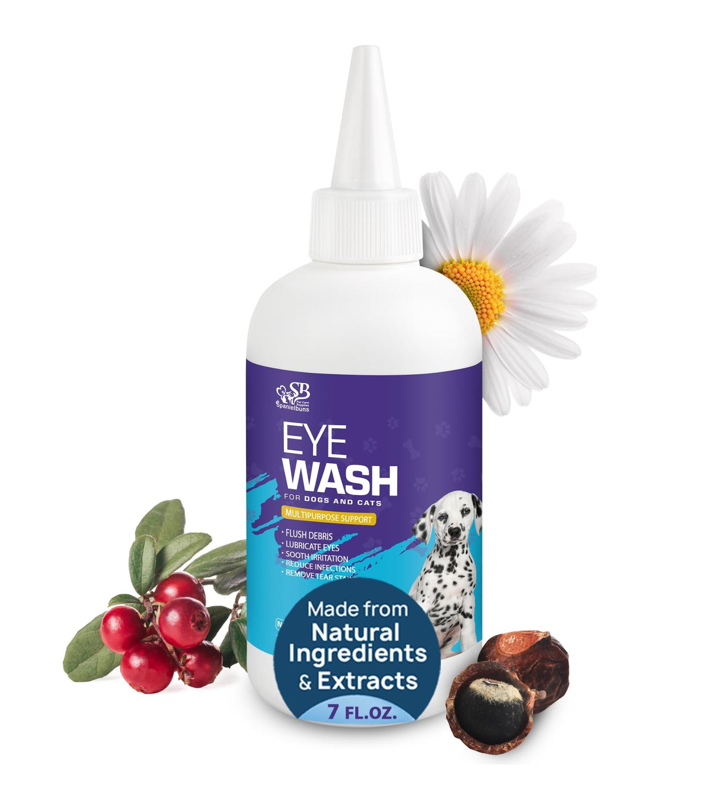 Spanielbuns Dog Eye Drops 7 Oz 200ml All Natural Ingredients Eye Wash for Dogs and Cats Cleanses Tear Stains Mucus Improves Allergy Symptoms and Dry Eyes - Buy Online on GoSupps.com