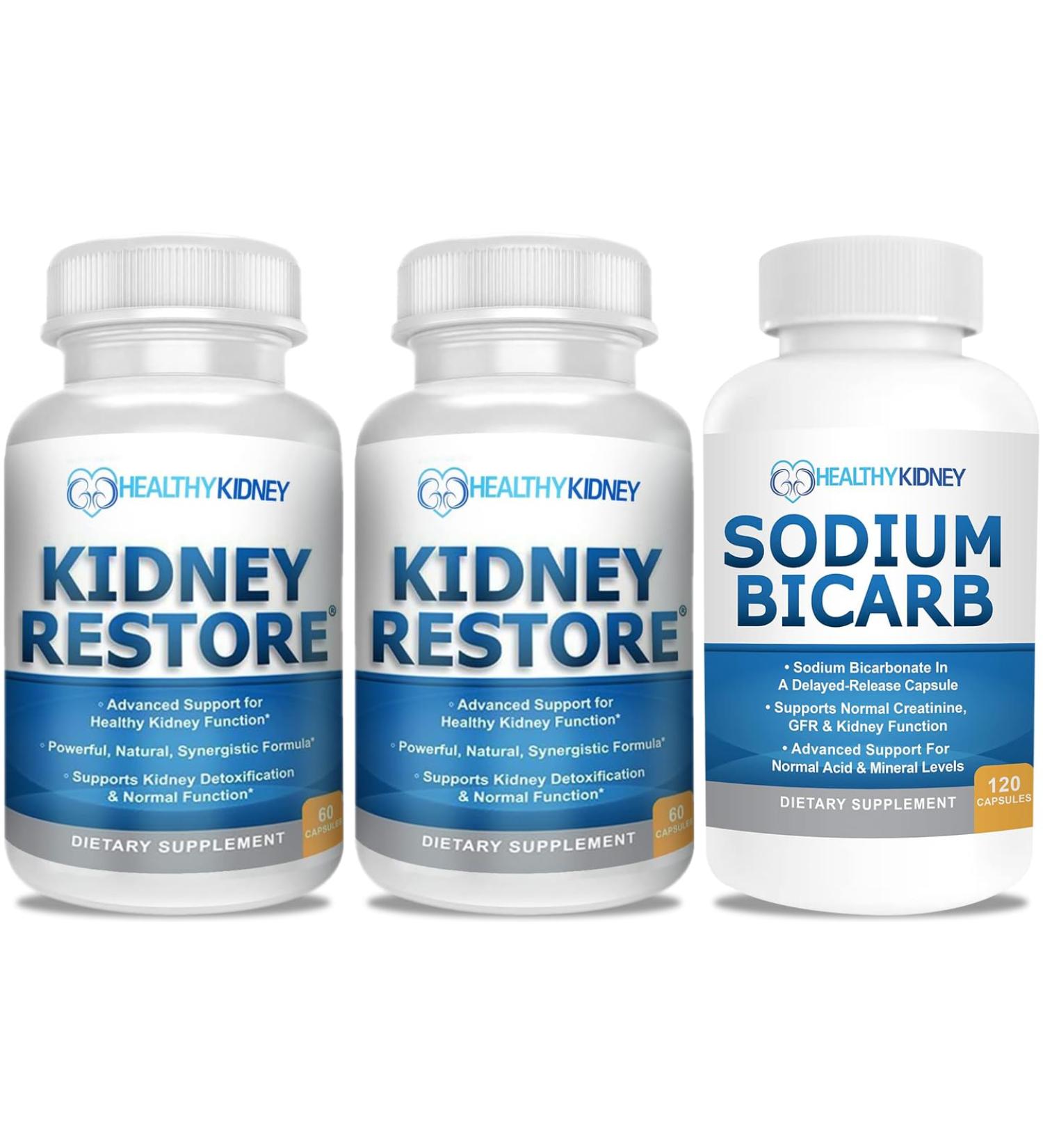 Kidney Cleanse and Kidney Health Supplement to Support Normal Kidney Function 60 caps 2 Pack with Sodium Bicarbonate 650mg Capsules 120 Pills - Buy Online on GoSupps.com