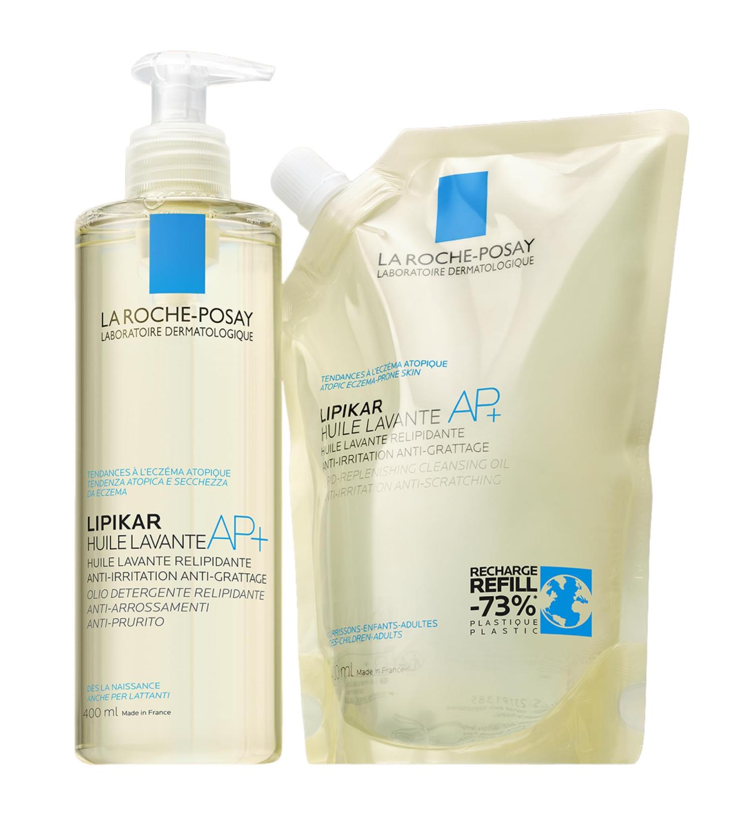 La RochePosay Lipikar AP+ washing oil shower oil gentle cleansing against skin irritations for normal dry and neurodermatitisprone skin suitable for use from birth 400 ml + 400 ml - Buy Online on GoSupps.com