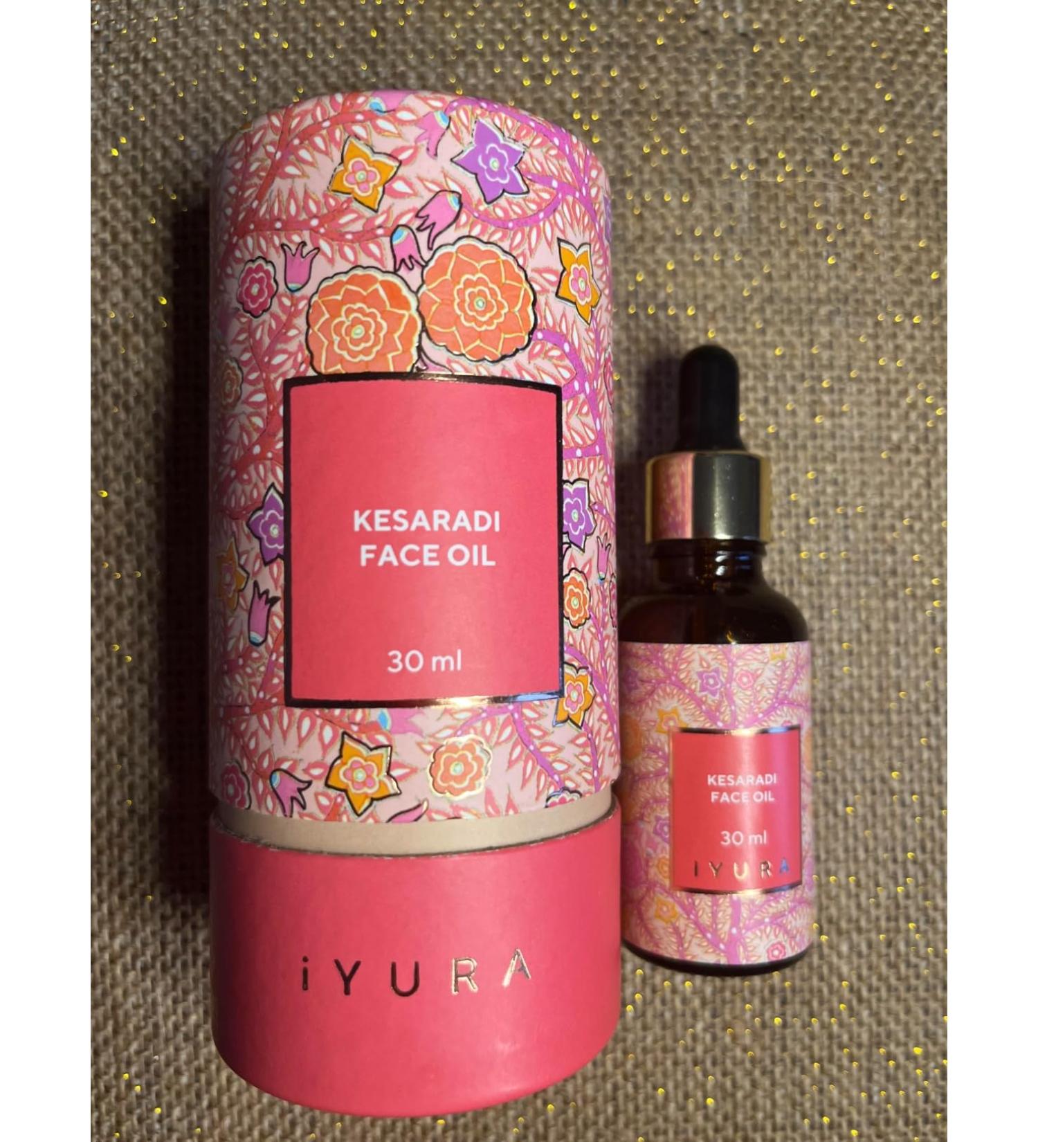 iYURA Kesaradi Face Oil - 5000-year-old Recipe with Exotic Saffron Turmeric & Rose For Visibly Brighter Skin - Natural Ayurvedic Face Moisturiser for Dry Sensitive Skin 30ml