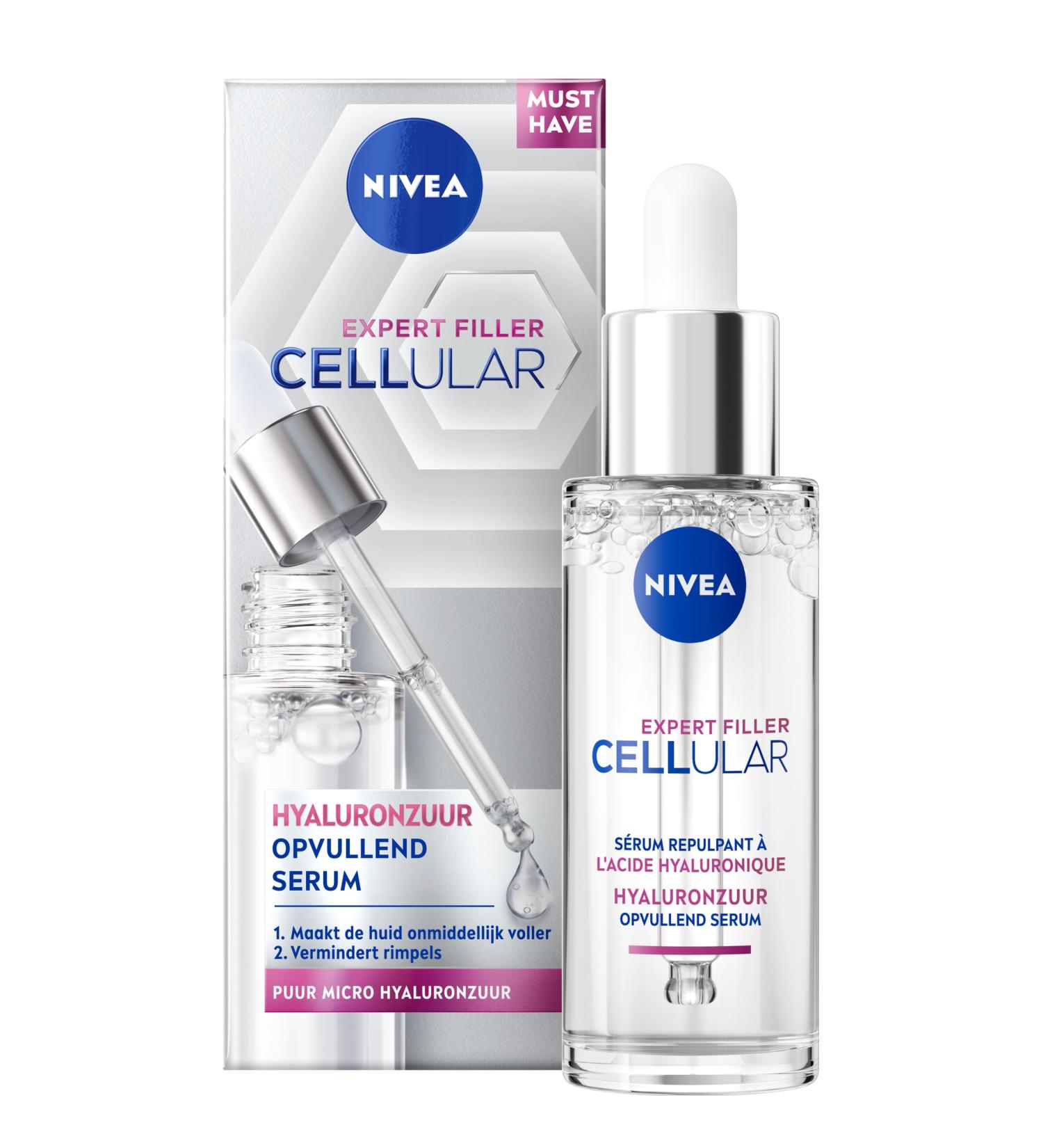 Beiersdorf NIVEA Cellular Hyaluronic Acid Serum Face Facial serum with Pure Hyaluron Wrinkle Filling and Moisturizing Skincare with Hyaluronic Acid 30ml - Buy Online on GoSupps.com