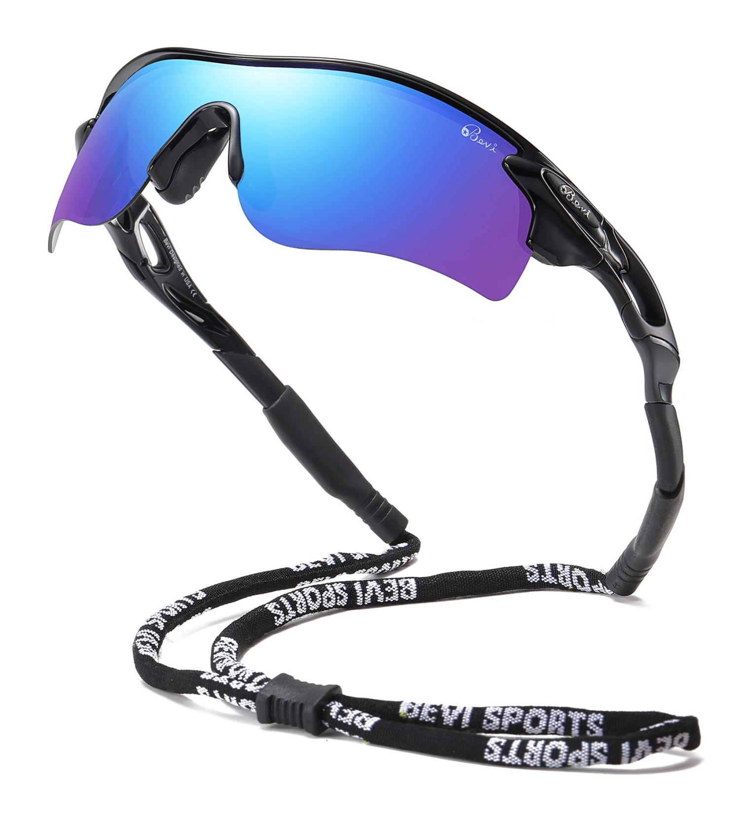 Bevi Polarized Sports Sunglasses - Durable TR90 Frame - Blue Rainbow | Ideal for Men, Women - Perfect for Baseball, Running, Cycling, Golf - Buy Online on GoSupps.com