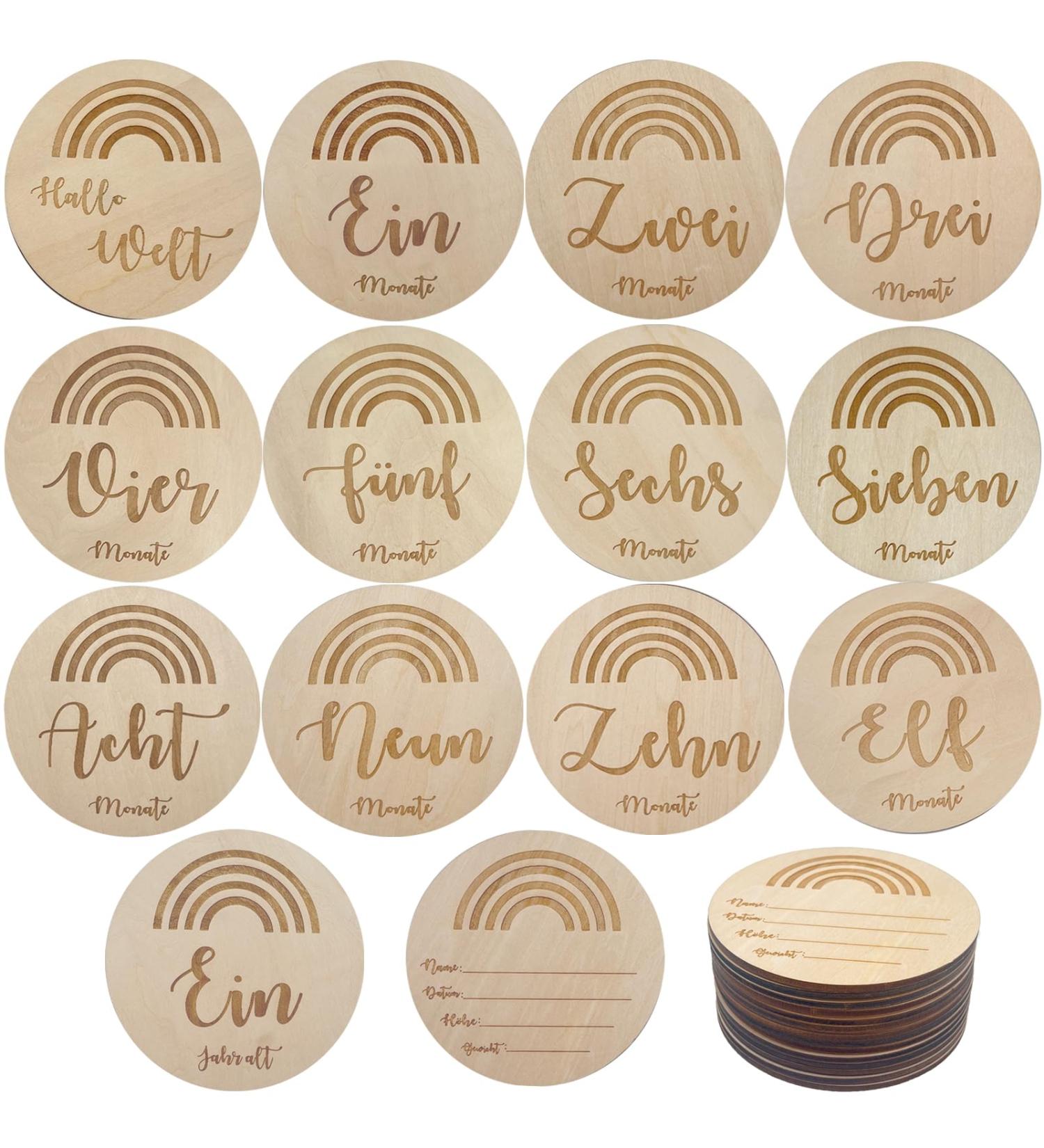 14-Piece Baby Milestone Milk Cards Wooden Photo Props for First Year Growth & Baby Shower Gifts - Buy Online on GoSupps.com