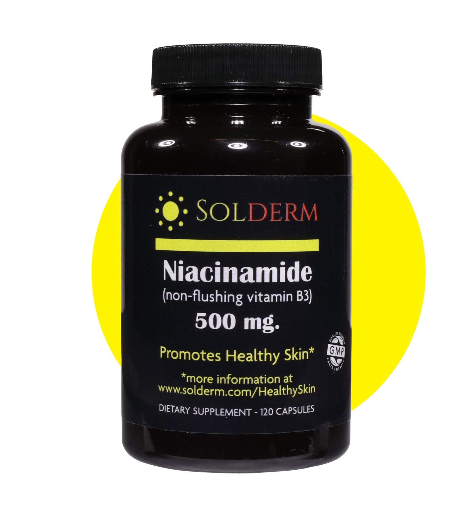 SOLDERM Niacinamide 500mg Non-Flushing Capsules - Promotes Healthy Skin | Vitamin B3 Supplement | Vegetarian & Gluten-Free - 120 Count - Buy Online on GoSupps.com