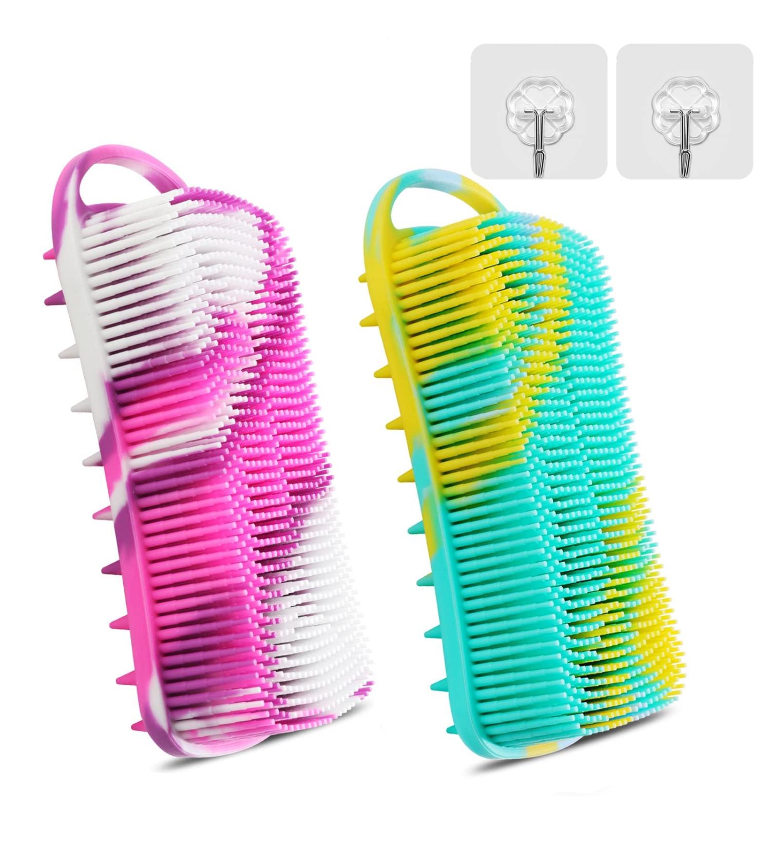 YEALIFE Silicone Body Scrubber 2 in 1 Body & Hair Brush for Shower - Purple & Green - Buy Online on GoSupps.com