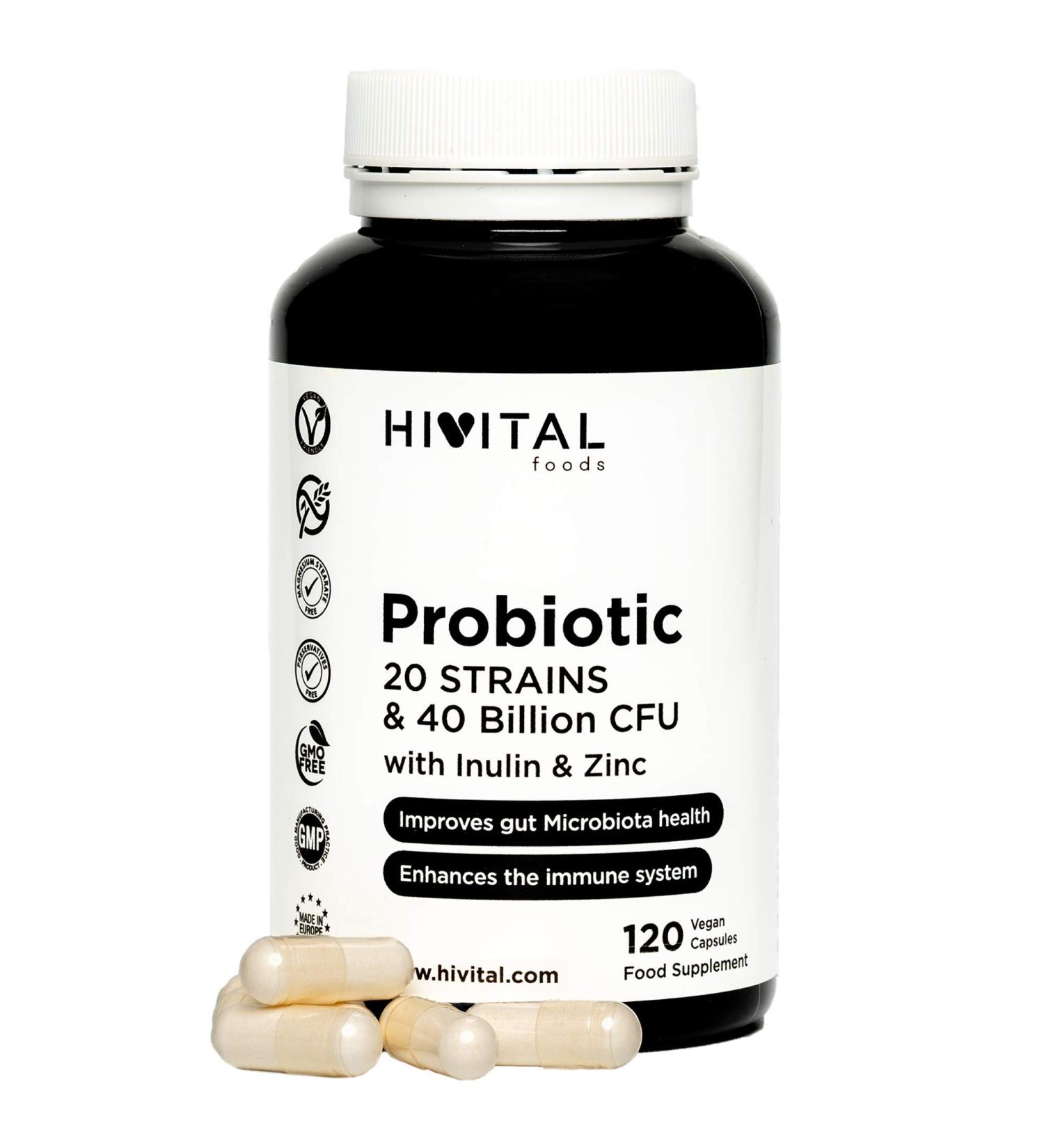 Probiotic 20 Cultures - 40 Billion CFU with Inulin & Zinc | 120 Vegan Capsules for Gut & Immune Health - 2-Month Supply - Buy Online on GoSupps.com