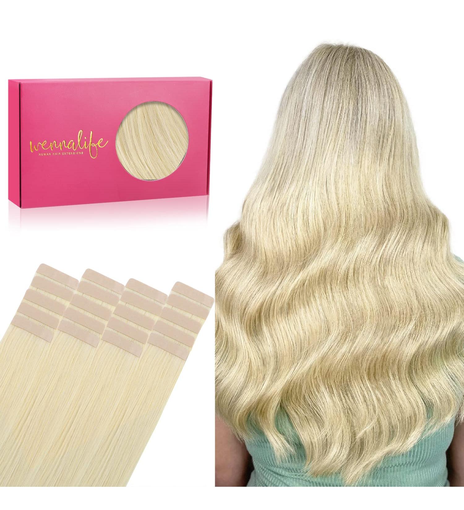 Salife Tape Extensions - 20pcs 30g 25cm Bleichblond Remy Invisible Skin Weft Hair Extensions #613R - Buy Online on GoSupps.com