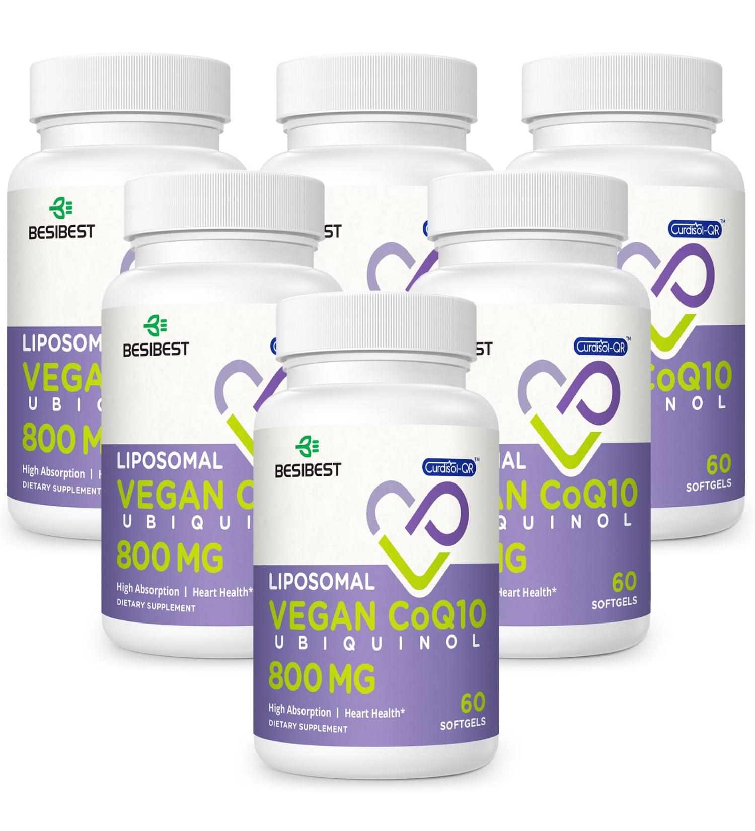 Liposomal Ubiquinol CoQ10 800 MG Softgels - High Absorption Antioxidant for Heart & Brain Energy Support - 360 Vegan Softgels (Pack of 6 - Buy Online on GoSupps.com