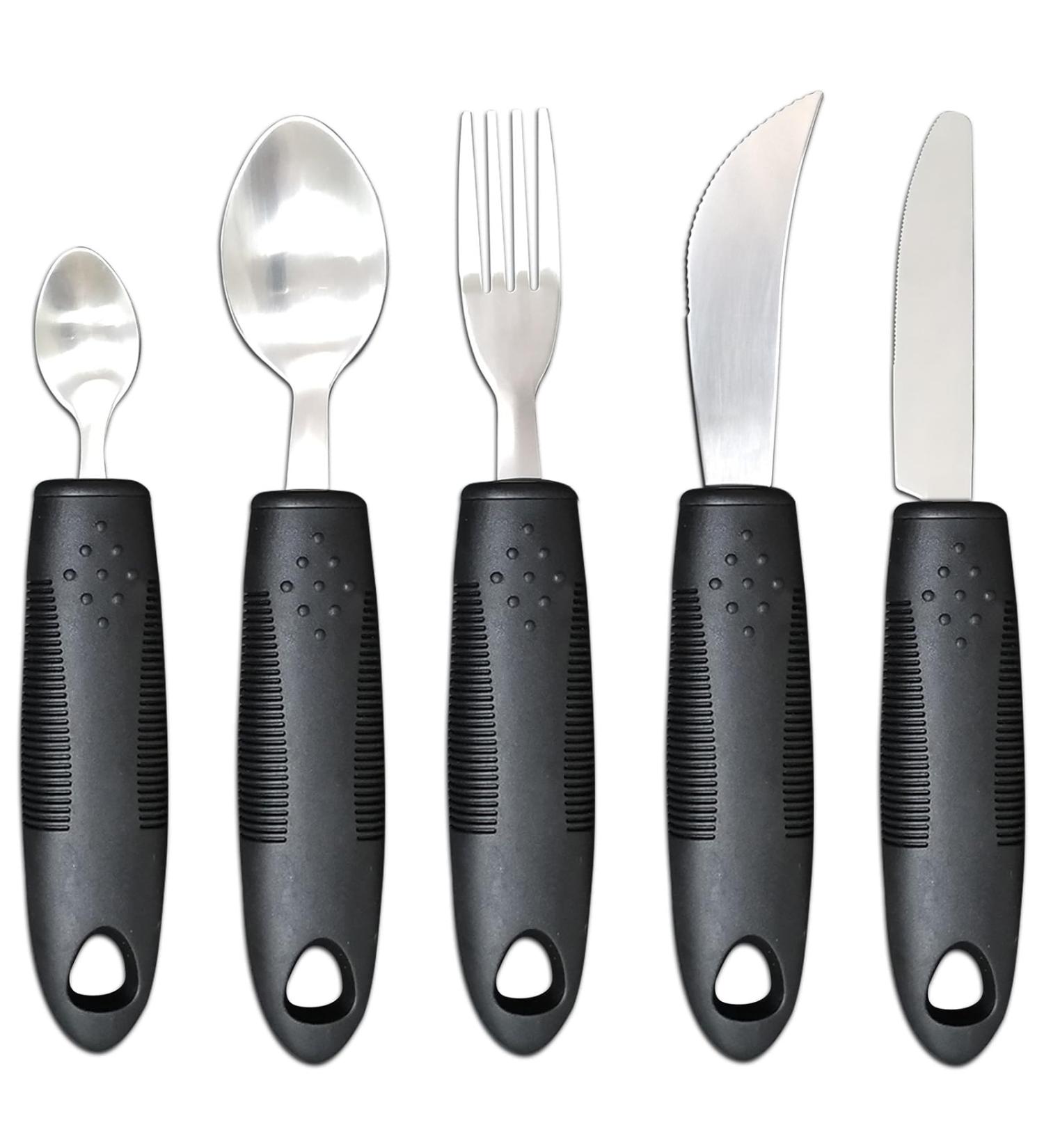 Adaptive Utensils (5-Pieces) Adaptive Utensils for Elderly Arthritis Parkinsons and Handicapped Stainless Steel and Dishwasher Safe - Black - Buy Online on GoSupps.com