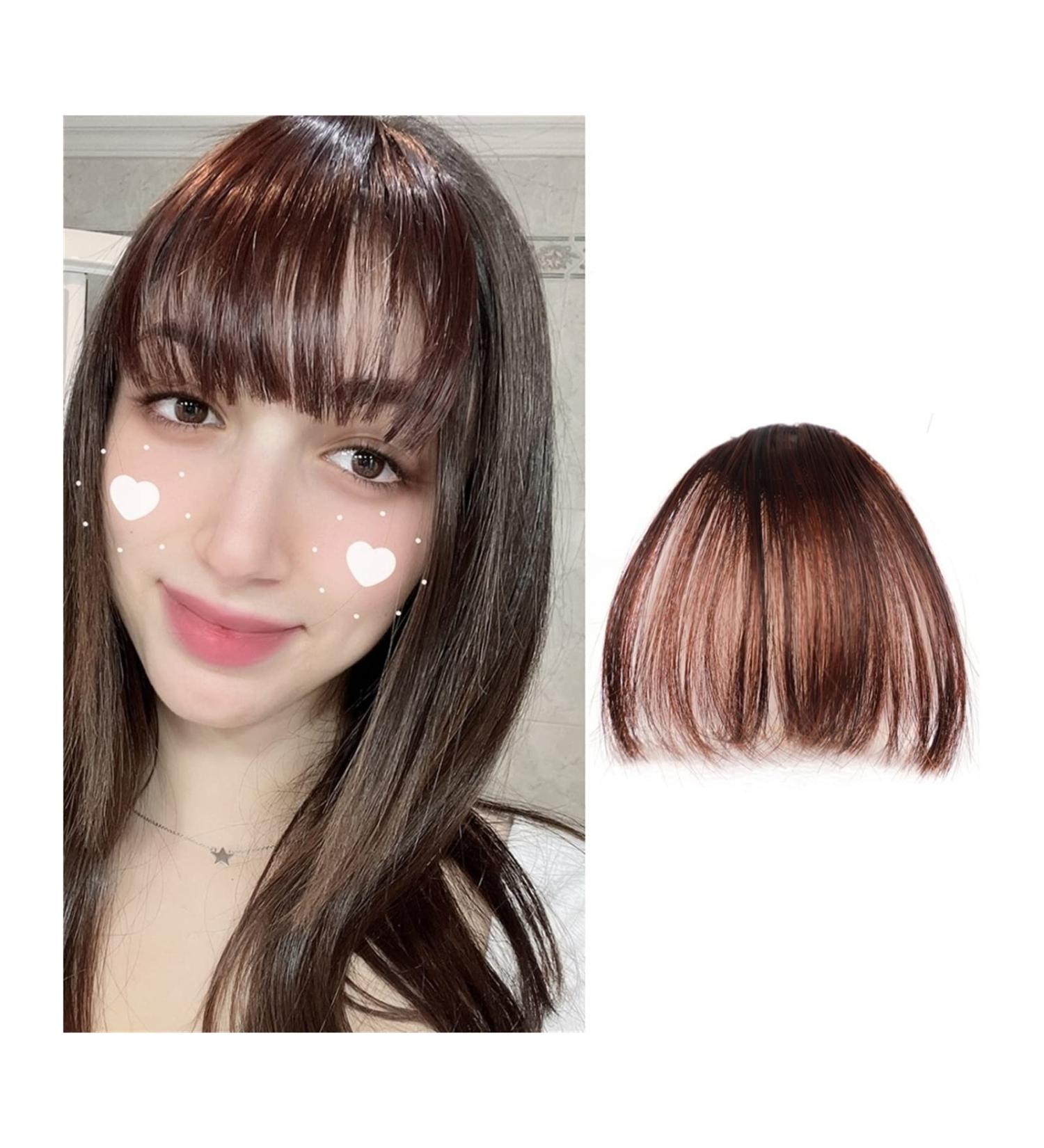 Bangs Clip in Bangs Fake Invisible Synthetic Bangs Front Fringes One Piece Straight Clip in Hair pieces Hair Extensions 3D-neat Flat Air Bangs Fake Hair Accessories for Women Curved Bangs for Daily 2 pcs K20 2M33# - Buy Online on GoSupps.com