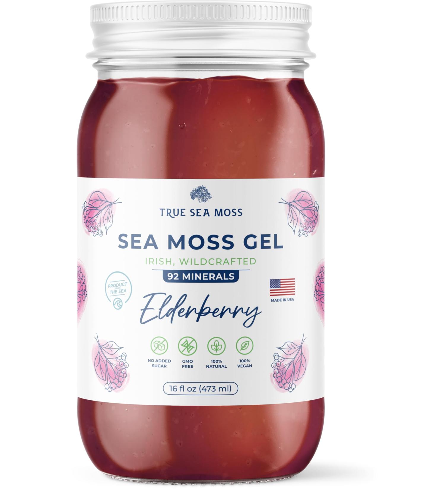 TrueSeaMoss Sea Moss Gel - Alternative Form of Sea Moss - Elderberry Irish Sea Moss Gel - Sea Moss Gel Organic Raw - Made in the USA - Elderberry Sea Moss Gel 473 ml (16 Fl Oz) - Buy Online on GoSupps.com
