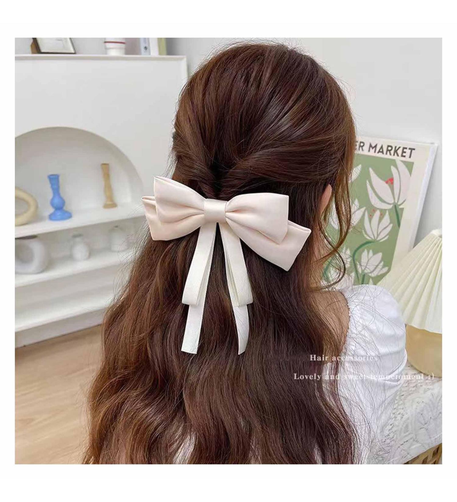 Silky Satin Hair Bows for Women Large Beige Bow Hair Clips Satin Hair Clips Clip Large Plain Hair Bun Hair Pin French Hair Clips Horse Chwanz Accessories Jewellery (Beige) - Buy Online on GoSupps.com