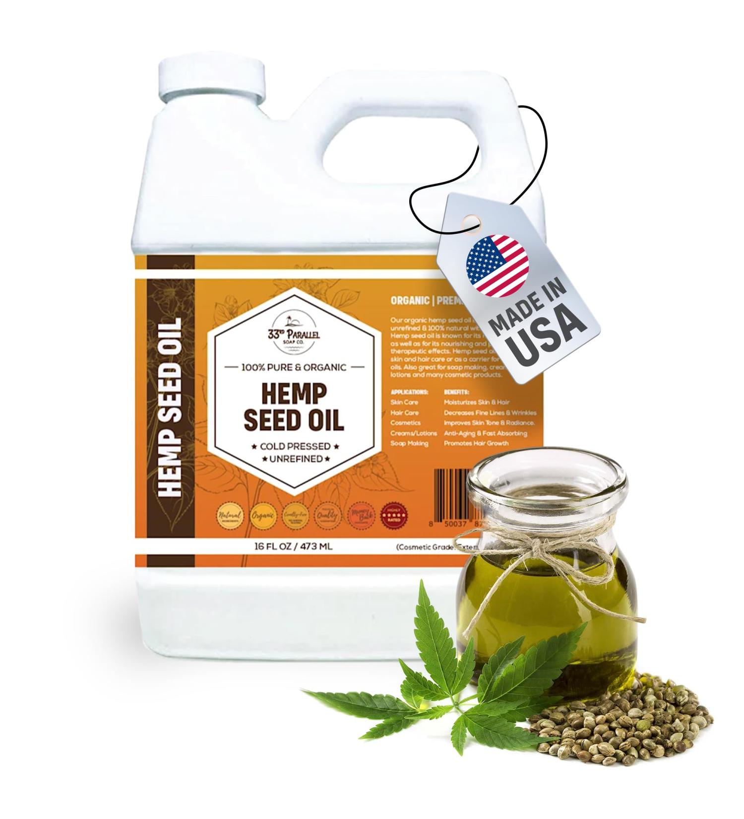 Organic Hemp Seed Oil (16 oz) Premium Cold Pressed Unrefined | 100% Pure Hemp Seed Oil for Skin Face Hair Soap Making Massage | Carrier for Essential Oils | Available in Bulk | 16 FL OZ - Buy Online on GoSupps.com
