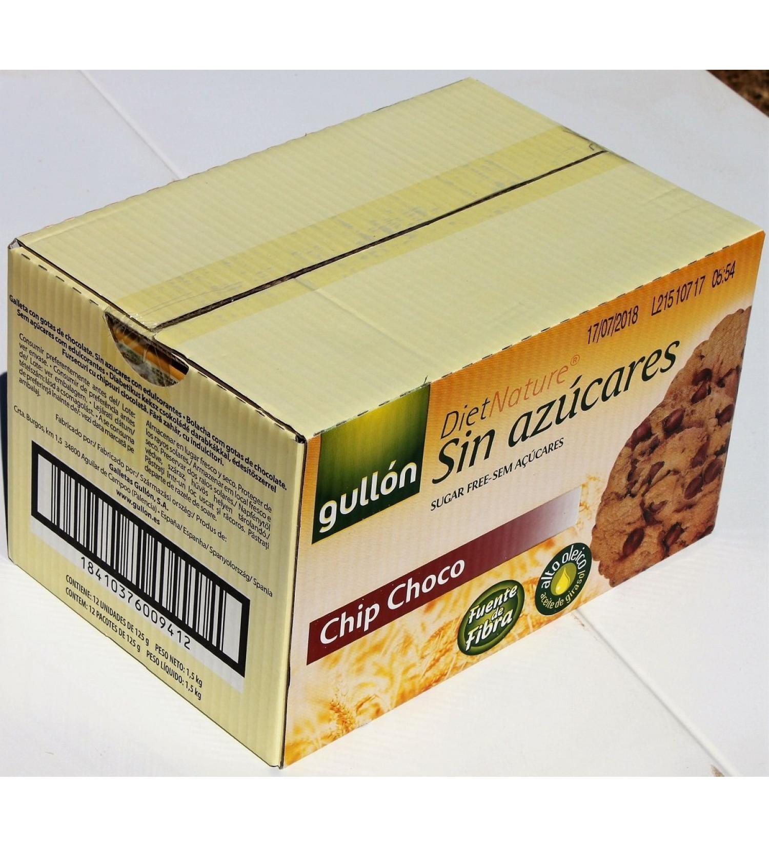 Gullon Choc Chip Biscuits without added sugar 125 gr. (Pack of 12)
