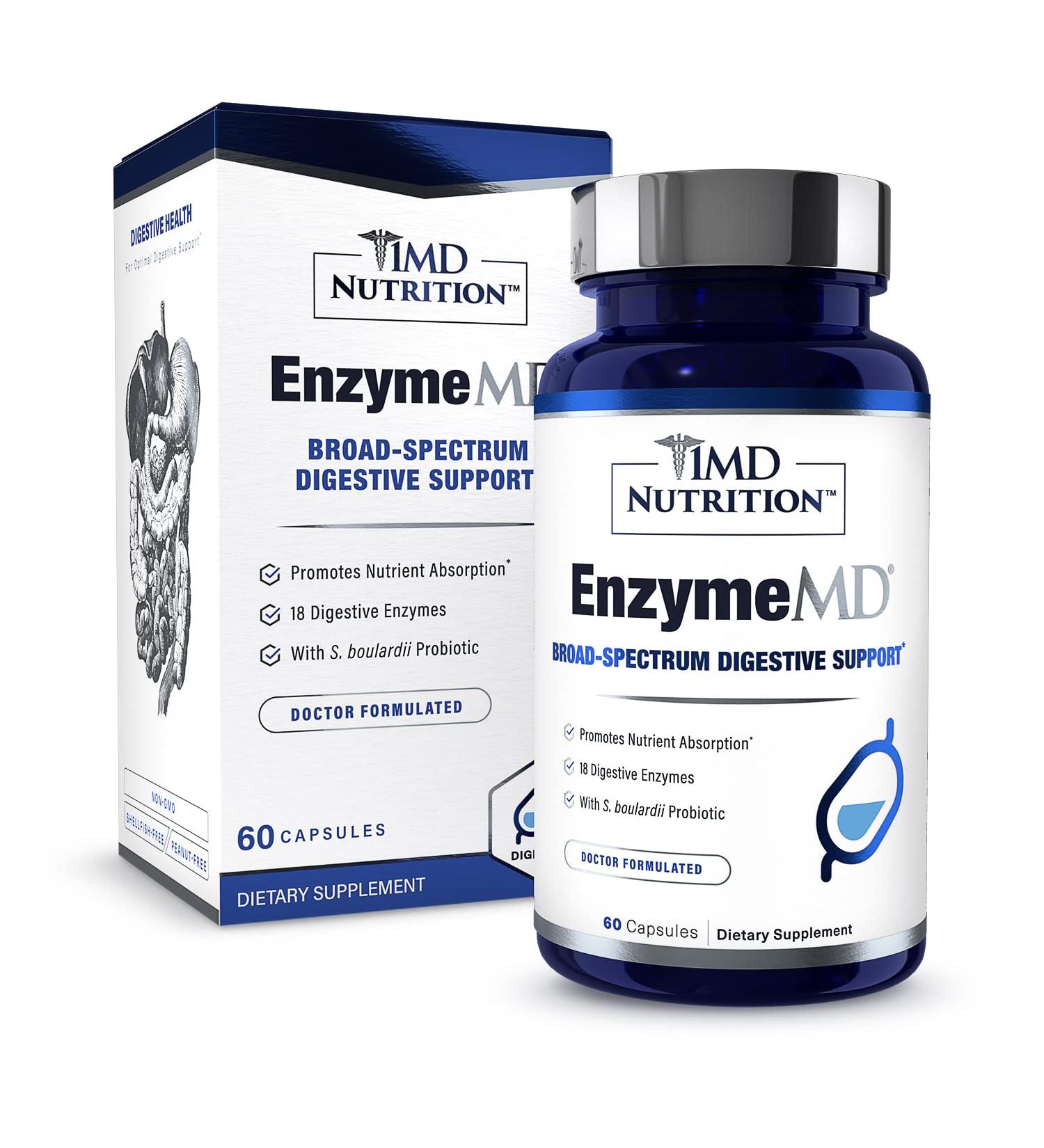 1MD EnzymeMD Digestive Enzymes Supplement - 18 Plant-Based Enzymes - Gas & Bloating Support - 60 Capsules - Buy Online on GoSupps.com