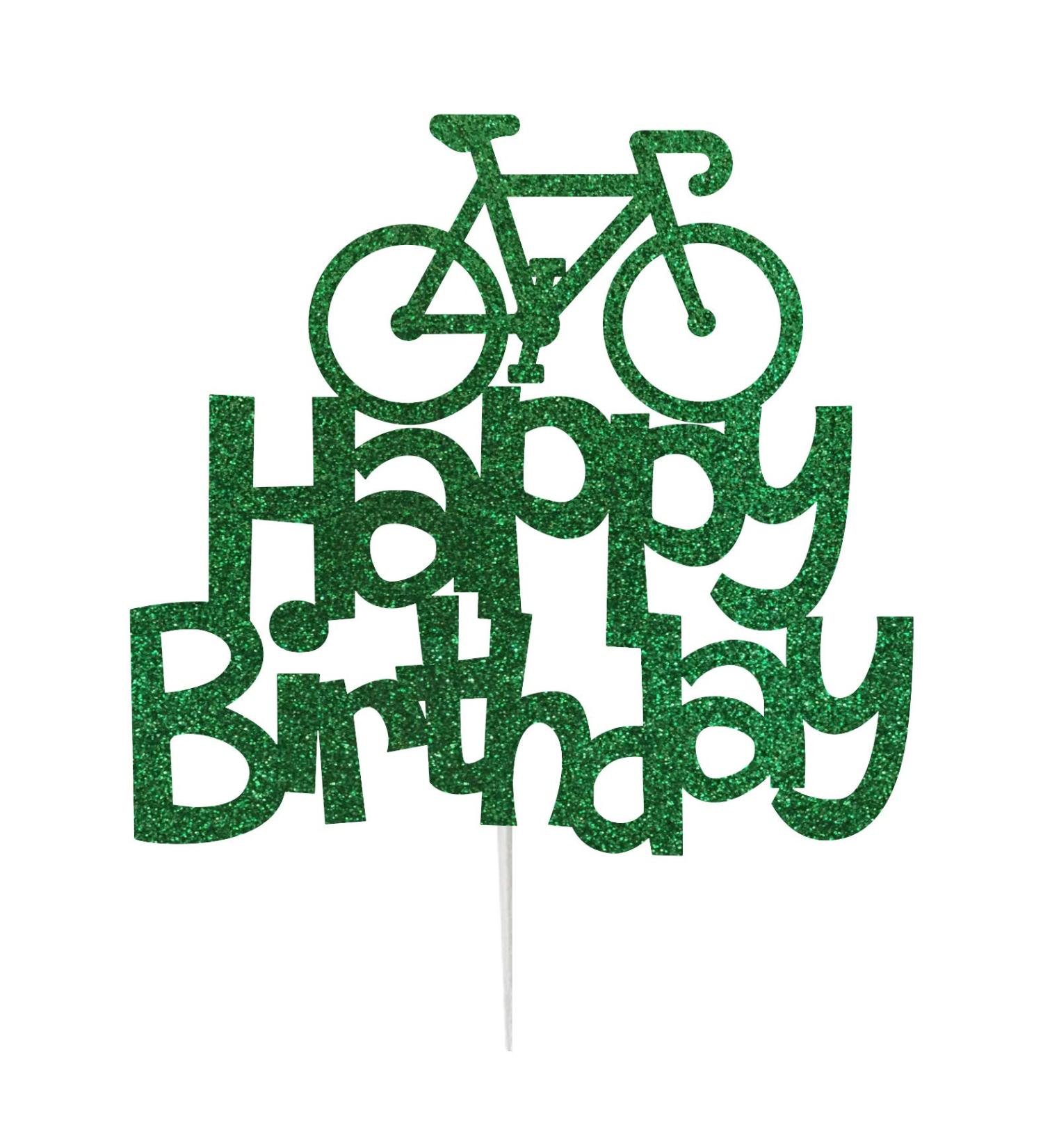 LissieLou Bicycle Style Happy Birthday Cake Topper Decoration in Green Made in the UK - Buy Online on GoSupps.com