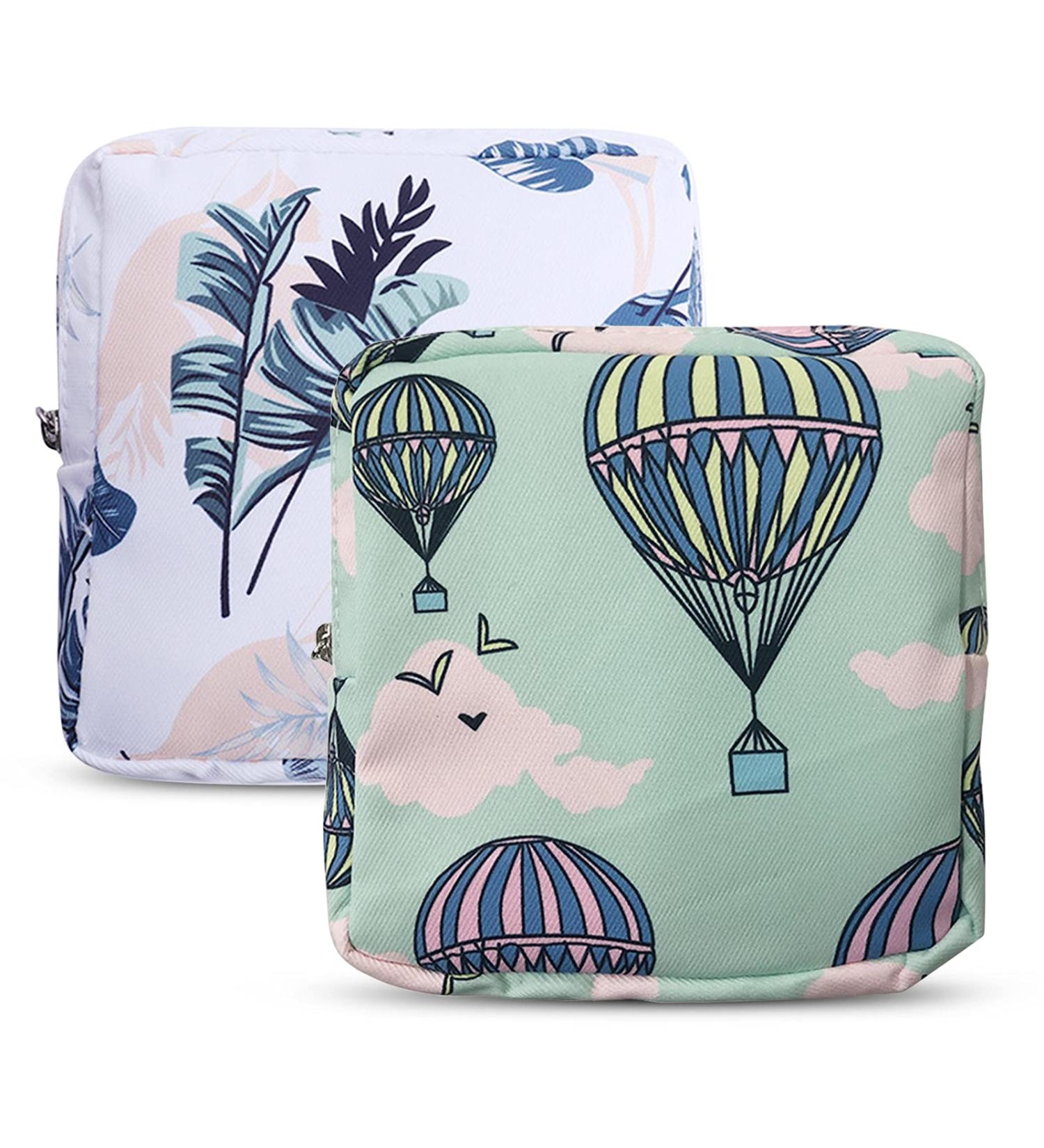 Xueny Sanitary Napkin Storage Bag 2-Pack: Balloon Green & White, Zipper Closure, First Period Pouch for Girls/Women, 13x13x3cm - Buy Online on GoSupps.com