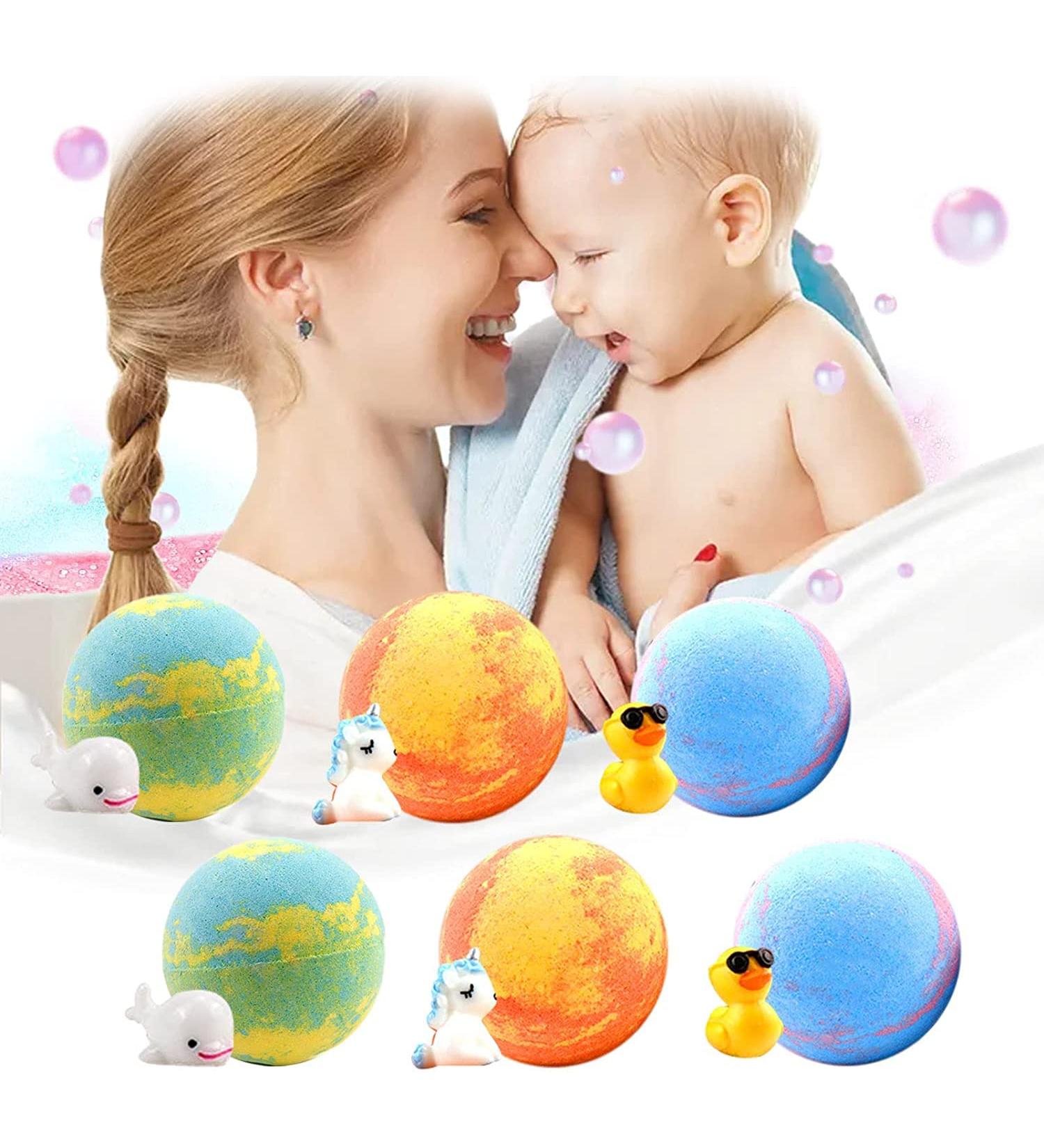 Kids Bath Bombs with Toys - 6 Organic Bubble Fizzies with Animals Inside | Handmade, Vegan, Essential Oil Spa Kit for Safe and Fun Bath Time - Buy Online on GoSupps.com