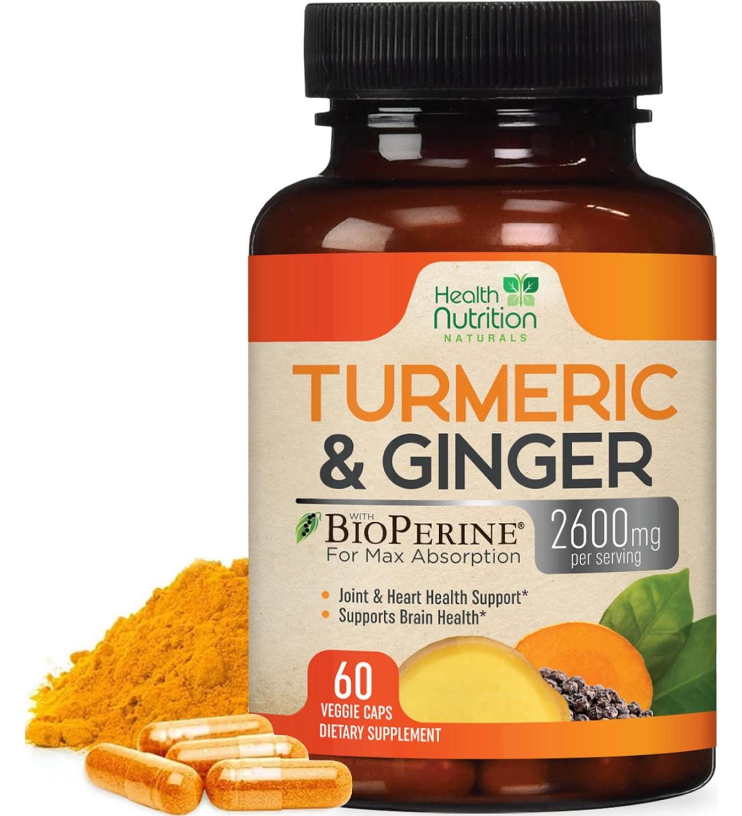 Turmeric Curcumin 2600mg with Ginger & Black Pepper - 95% Standardized Curcuminoids  BioPerine for Max Absorption - Herbal Supplement for Joint Support - 60 Capsules - Buy Online on GoSupps.com