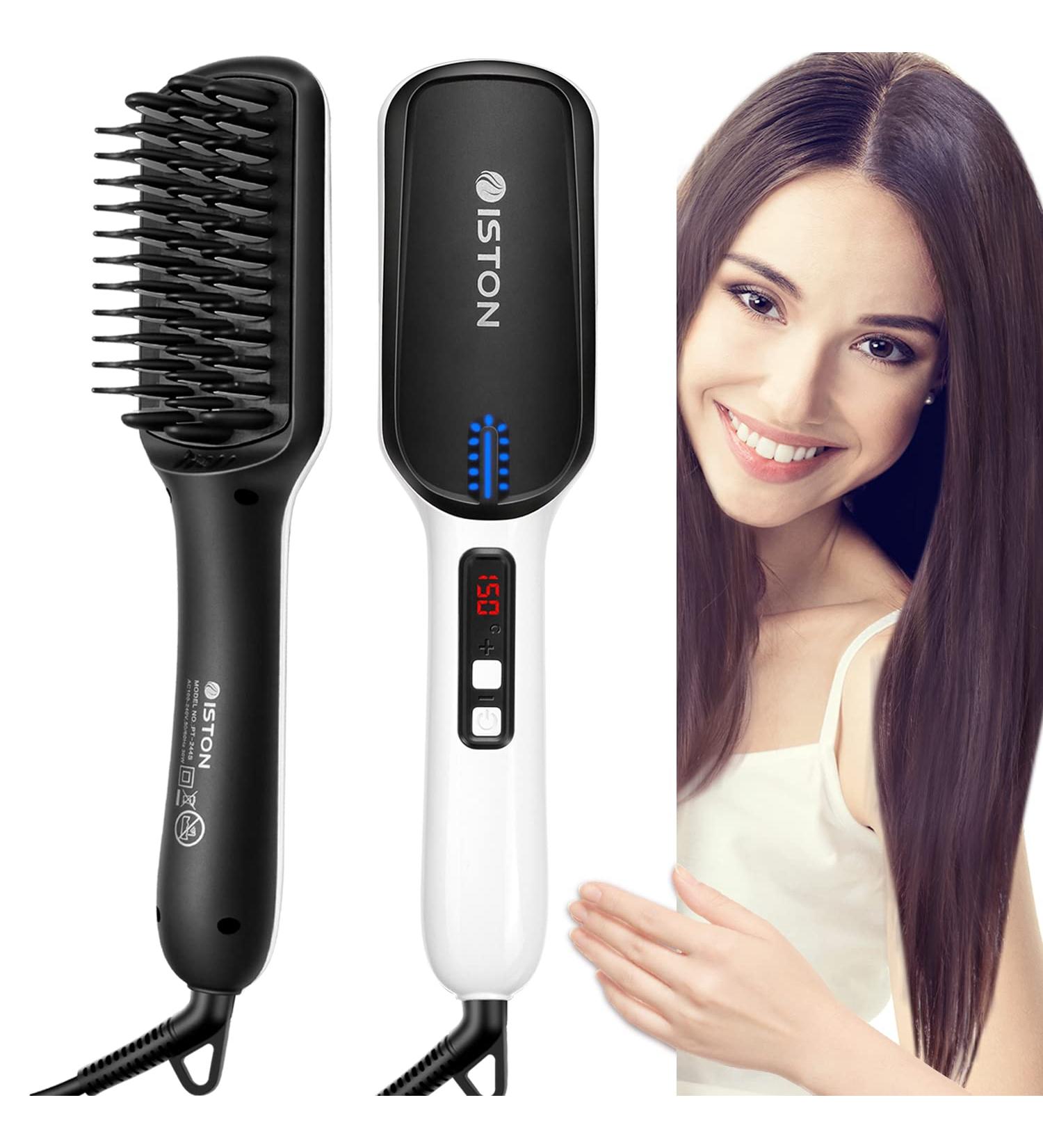 2-in-1 Ceramic Ionic Hair Straightening Brush | Anti-Scald, Auto Temperature Lock | Fast Heating Straightener Comb for Hair, Beard | Home, Travel, Salon - [Brand Name] - Buy Online on GoSupps.com