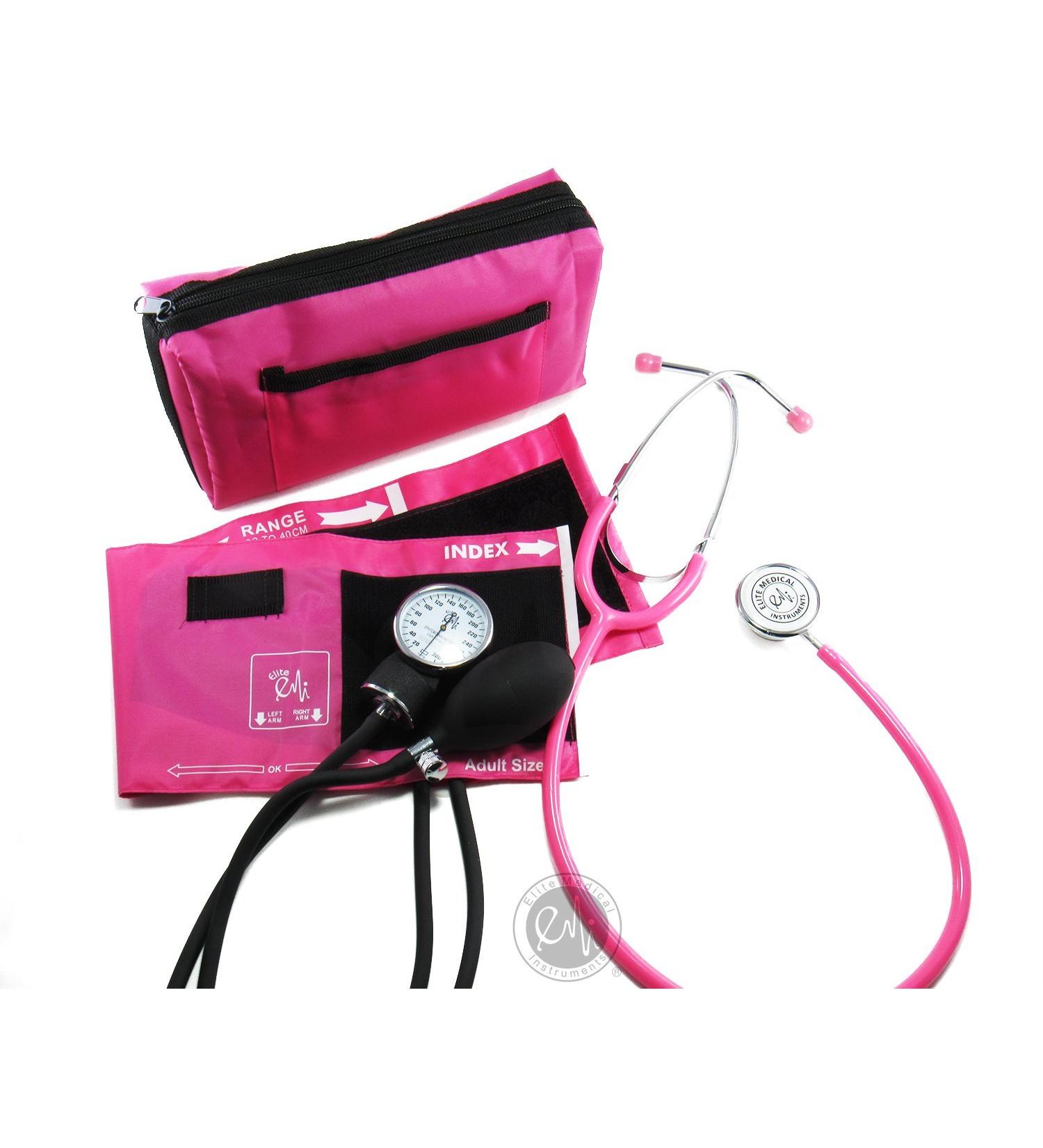 EMI 305 Pink Aneroid Sphygmomanometer Manual Blood Pressure Monitor with Adult Cuff and Dual Head Stethoscope Set Kit