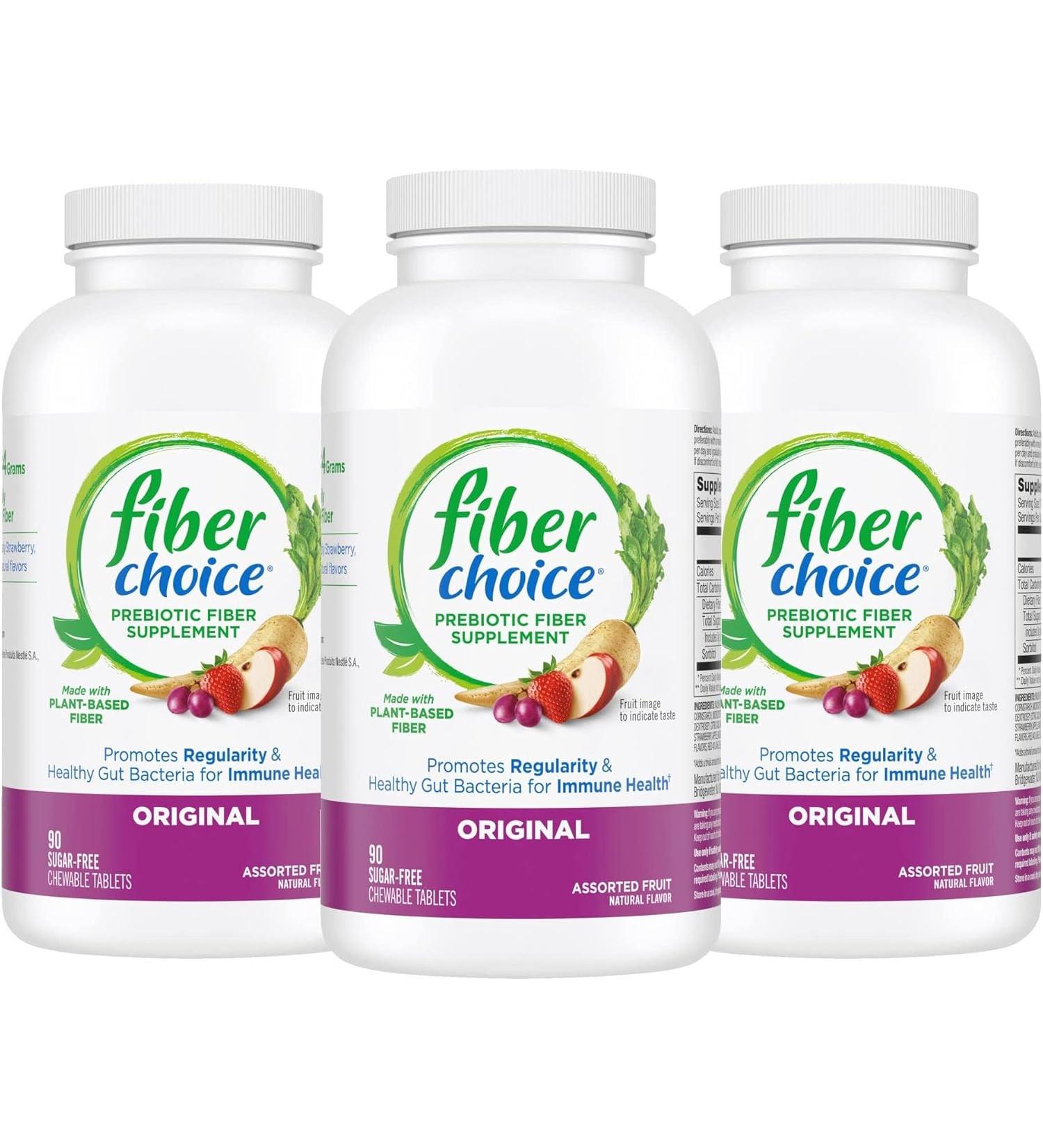 90-Count Pack of 3 Fiber Choice Daily Prebiotic Fiber Chewable Tablets - Assorted Fruit Flavor - Buy Online on GoSupps.com