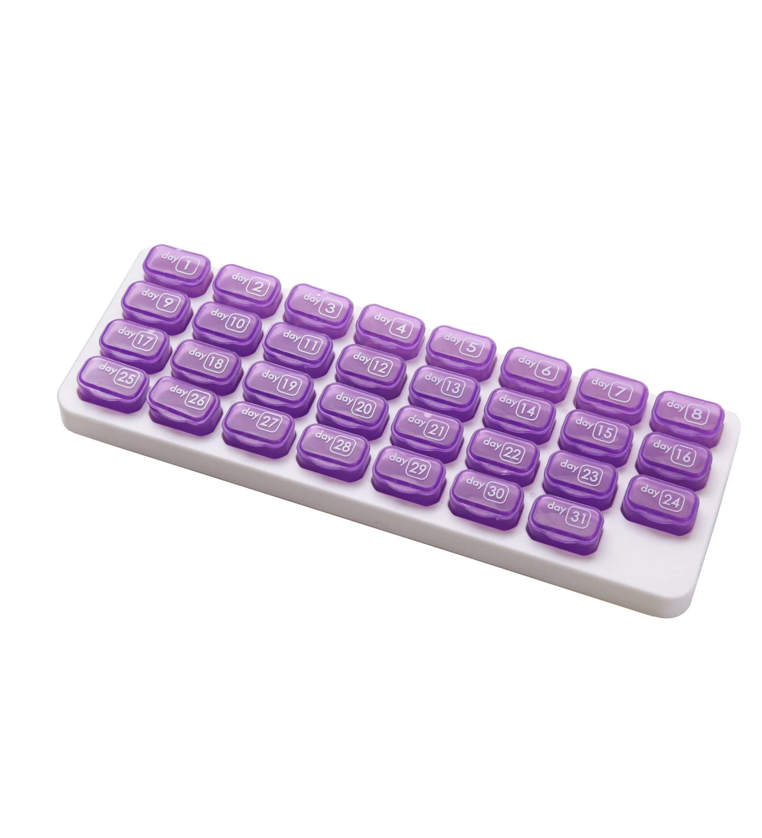 UHZBTEC Monthly Pill Organizer - 31 Day Medicine Vitamin Holder Container (Purple - Buy Online on GoSupps.com