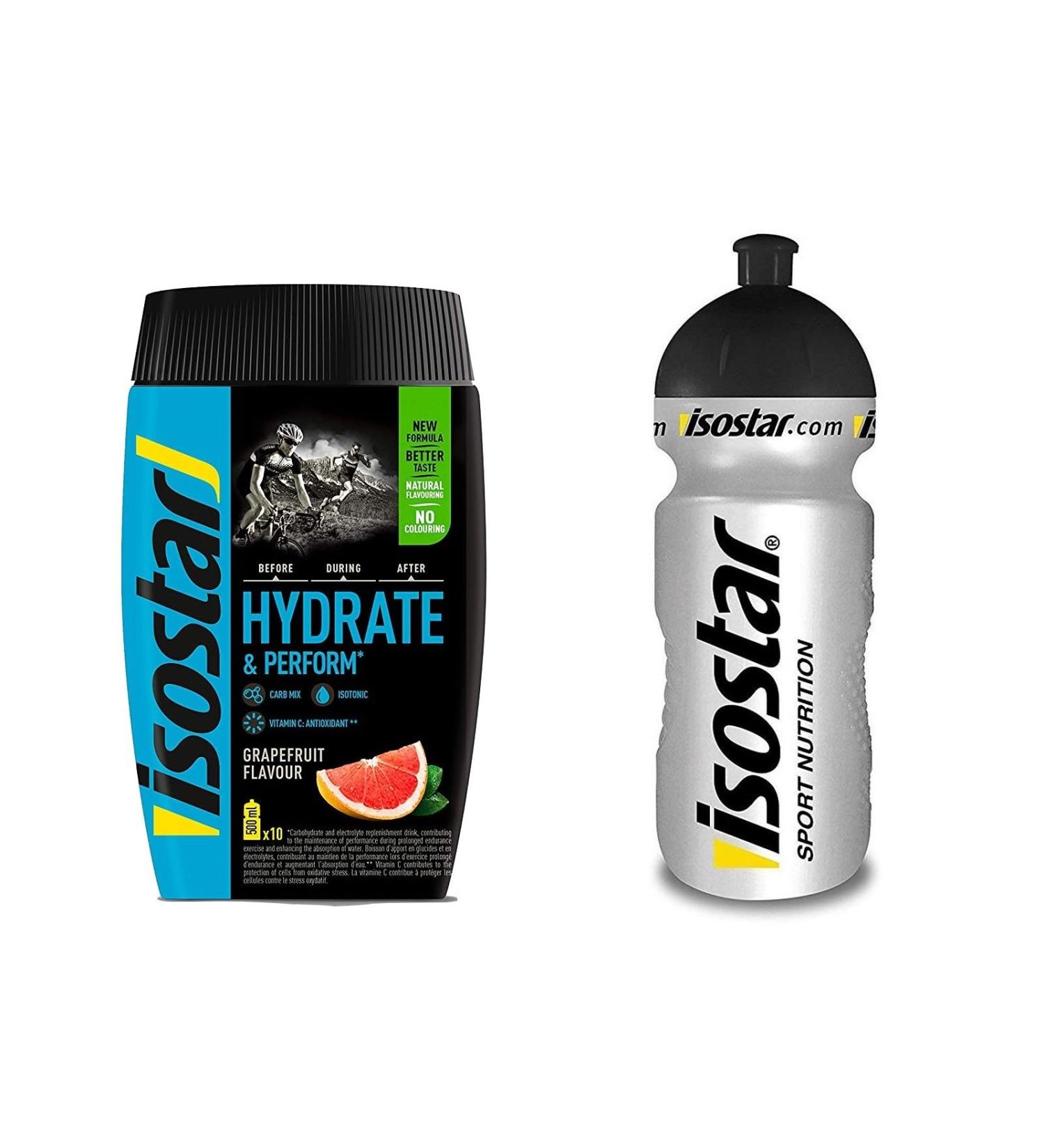 Isostar Hydrate & Perform Iso Drink - 400g Isotonic Drink Powder - Electrolyte Powder to Support Sports Performance - Grapefruit + 0.5 Liter Bottle - Buy Online on GoSupps.com