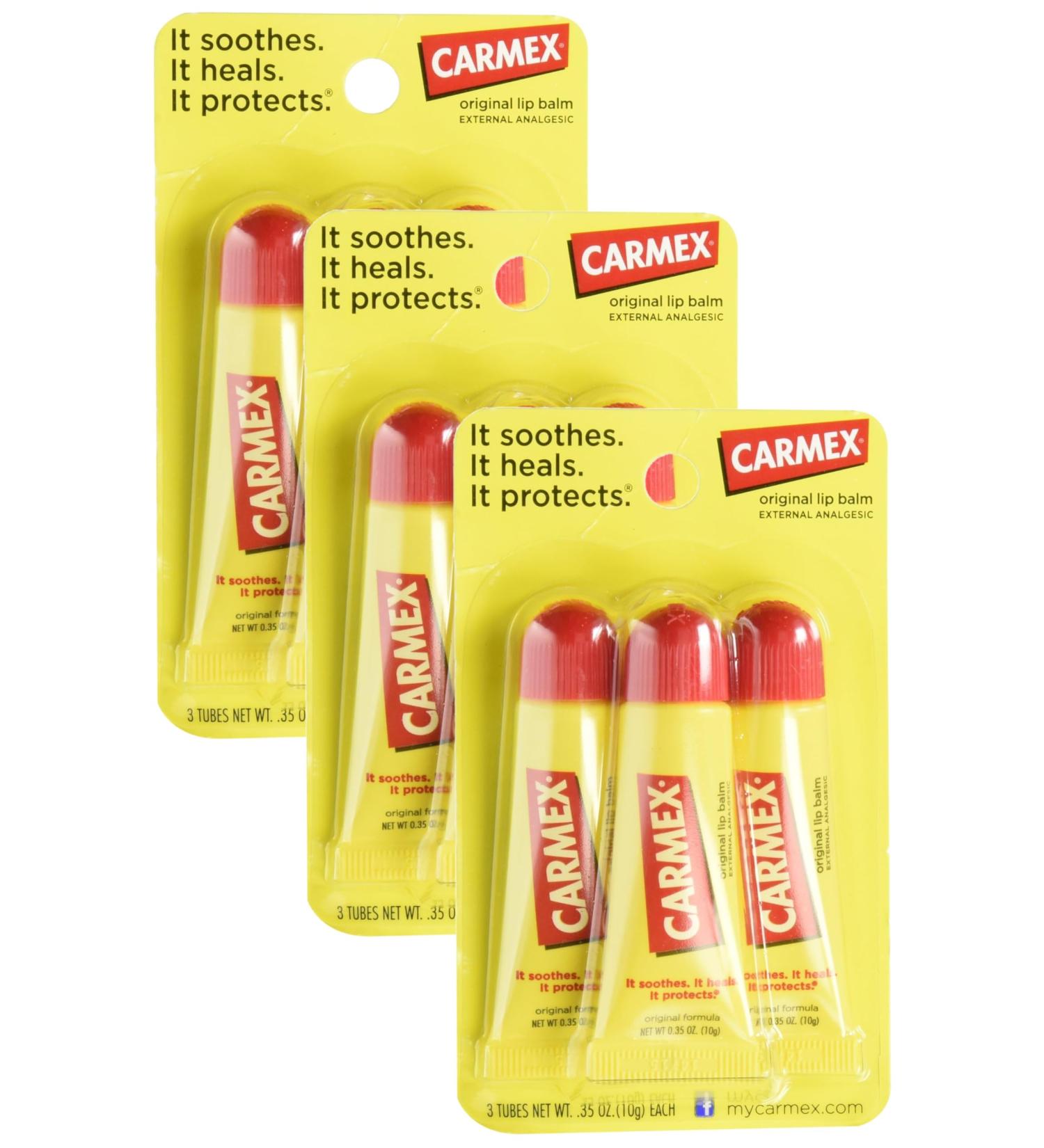 Carmex Original Flavor Moisturizing Lip Balm Tube Value Pack 0.35 Ounce (3 Count) (Pack of 3) 0.35 Ounce (Pack of 9)