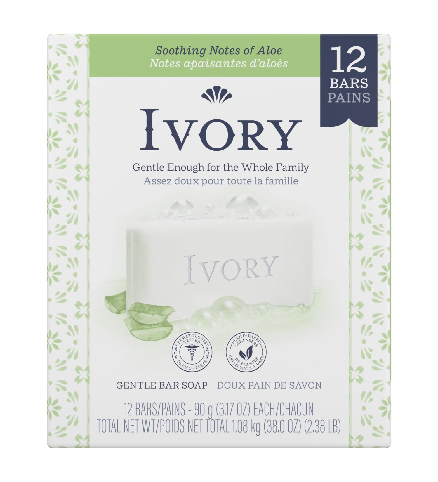 Ivory Bar Soap Notes of Aloe 1.08 kG (12 Count of 90 g Each) - Buy Online on GoSupps.com