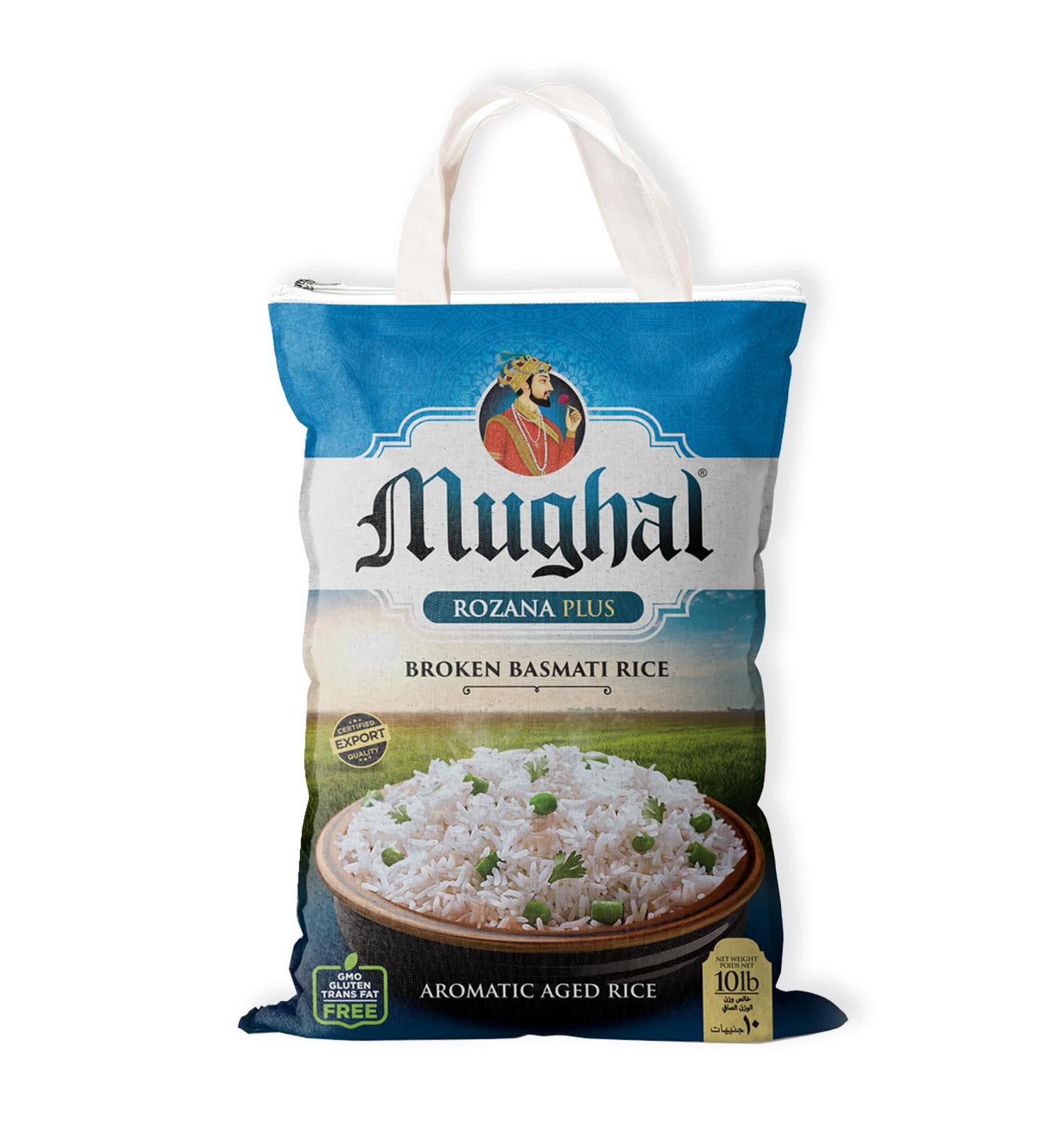 Mughal Rozana Plus Broken Basmati Rice 10 lbs (4.54 kgs) Perfect for Rice Puddings - Gluten Free Trans Fat Free Naturally Aromatic BRC Certified - Buy Online on GoSupps.com